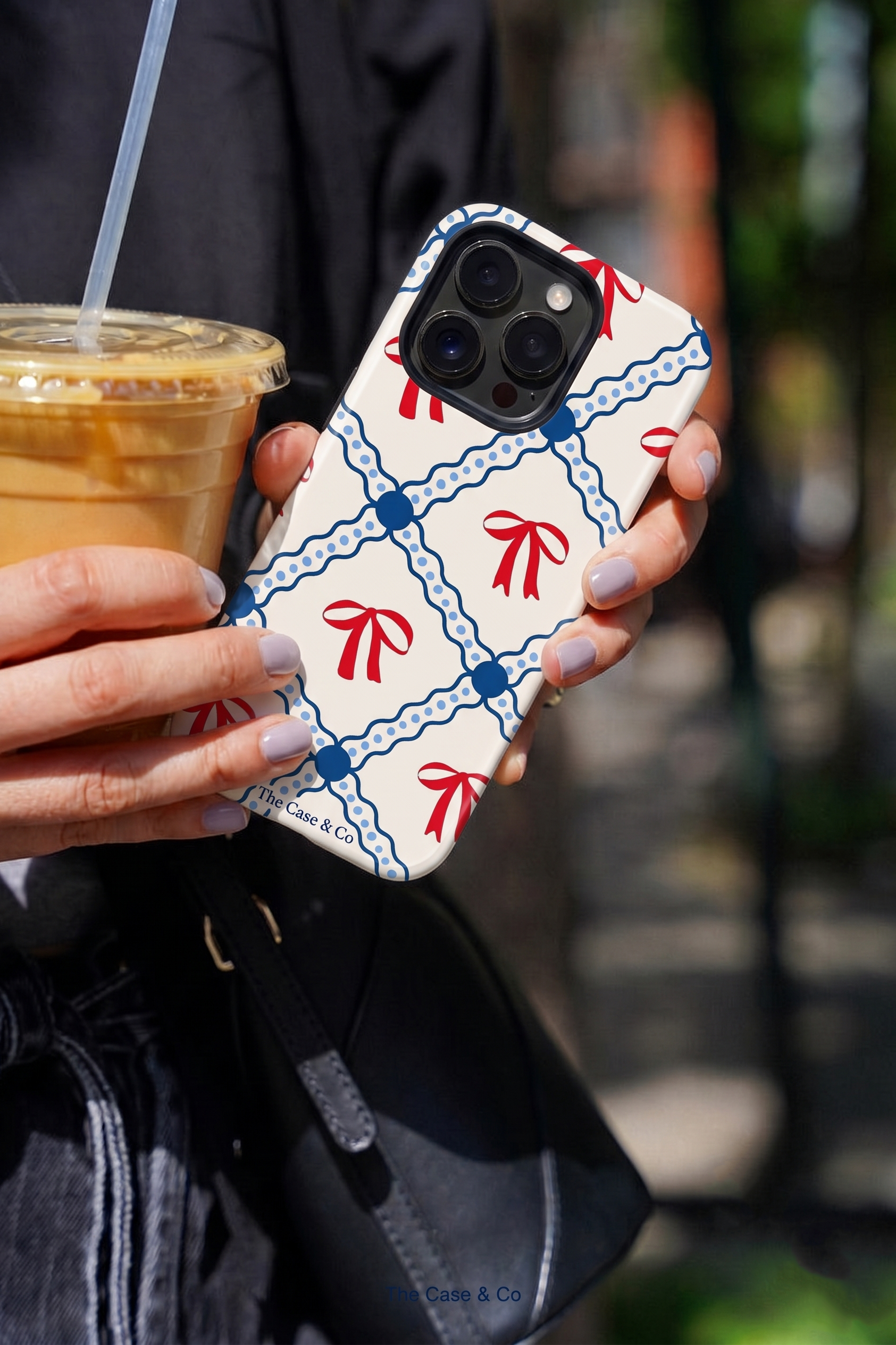 iPhone Cloud Skin Case – Signature Bow Motif Print | Premium 3D Hard Shell | Gloss Finish | 14-17 Series