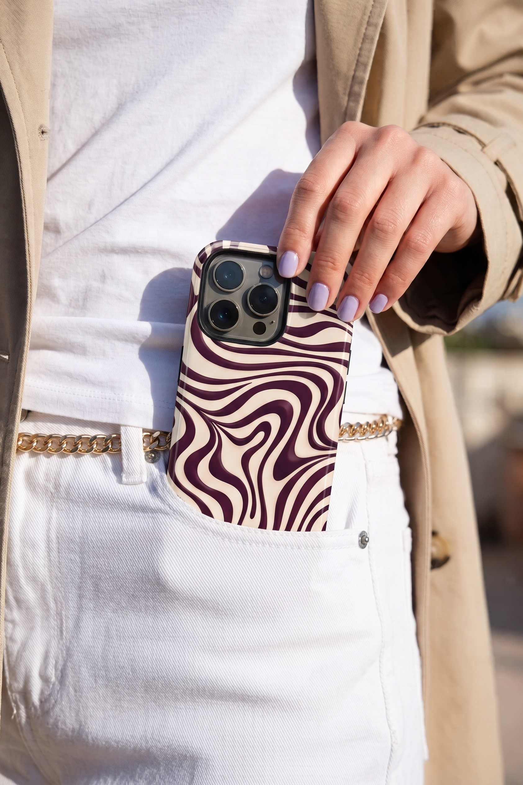 iPhone Cloud Skin Case – Mocha Swirl Print | Premium 3D Hard Shell | Gloss Finish | 14-17 Series