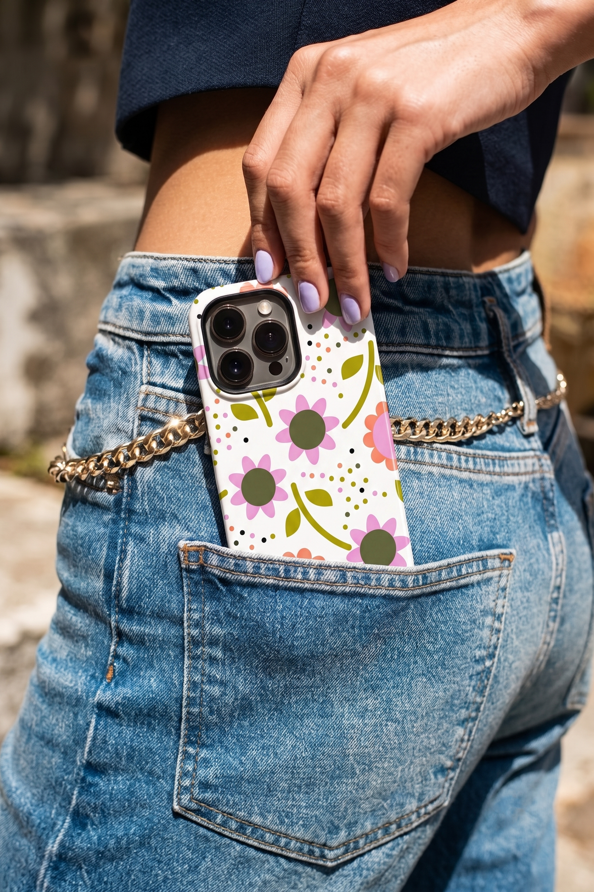 iPhone Cloud Skin Case – Daisy Doodle Print | Premium 3D Hard Shell | Gloss Finish | 14-17 Series