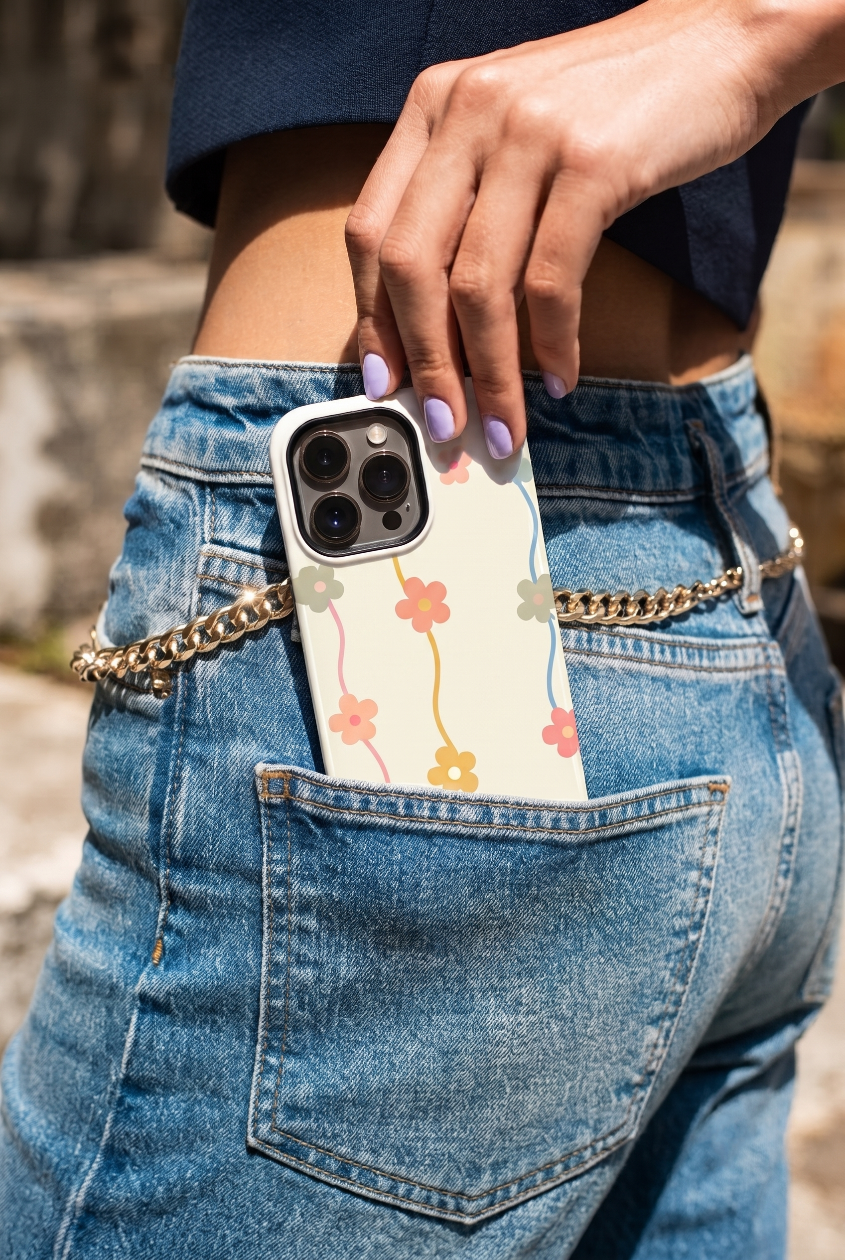 iPhone Cloud Skin Case – Flower Strings Print | Premium 3D Hard Shell | Gloss Finish | 14-17 Series