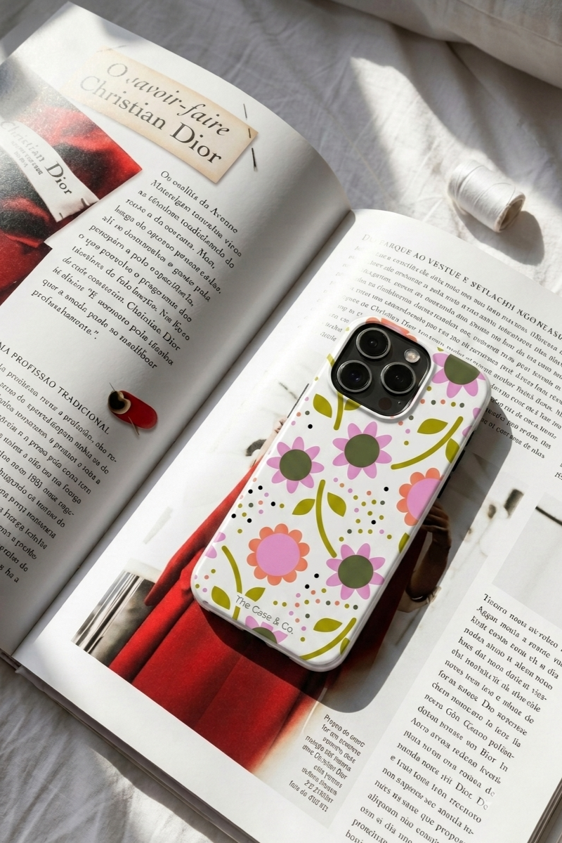 iPhone Cloud Skin Case – Daisy Doodle Print | Premium 3D Hard Shell | Gloss Finish | 14-17 Series