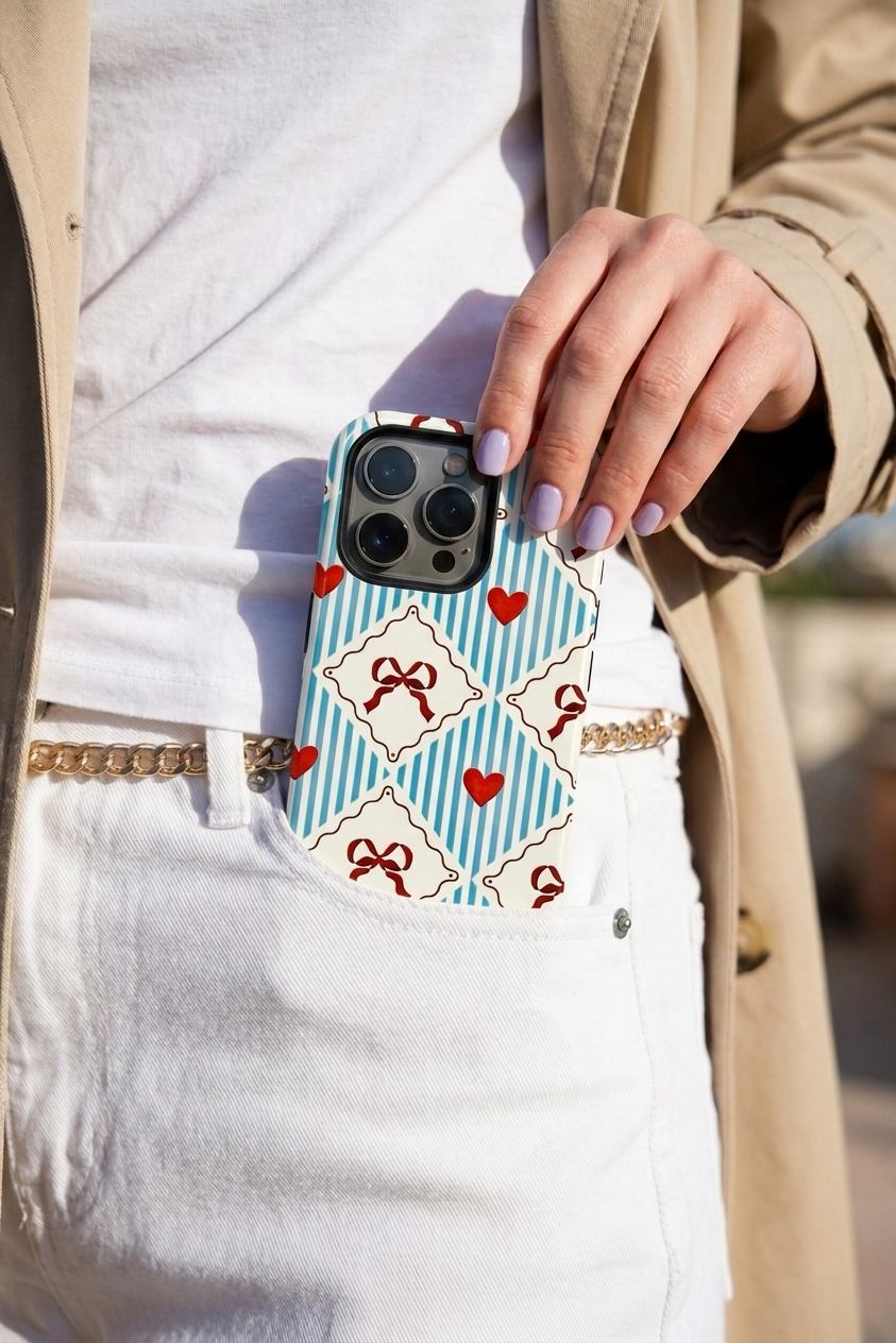 iPhone Cloud Skin Case – Bow Belle Print | Premium 3D Hard Shell | Gloss Finish | 14-17 Series