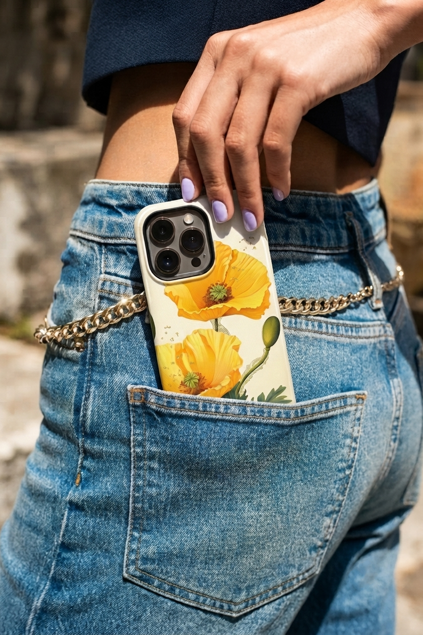 iPhone Cloud Skin Case – Blooming Sunshine Print | Premium 3D Hard Shell | Gloss Finish | 14-17 Series