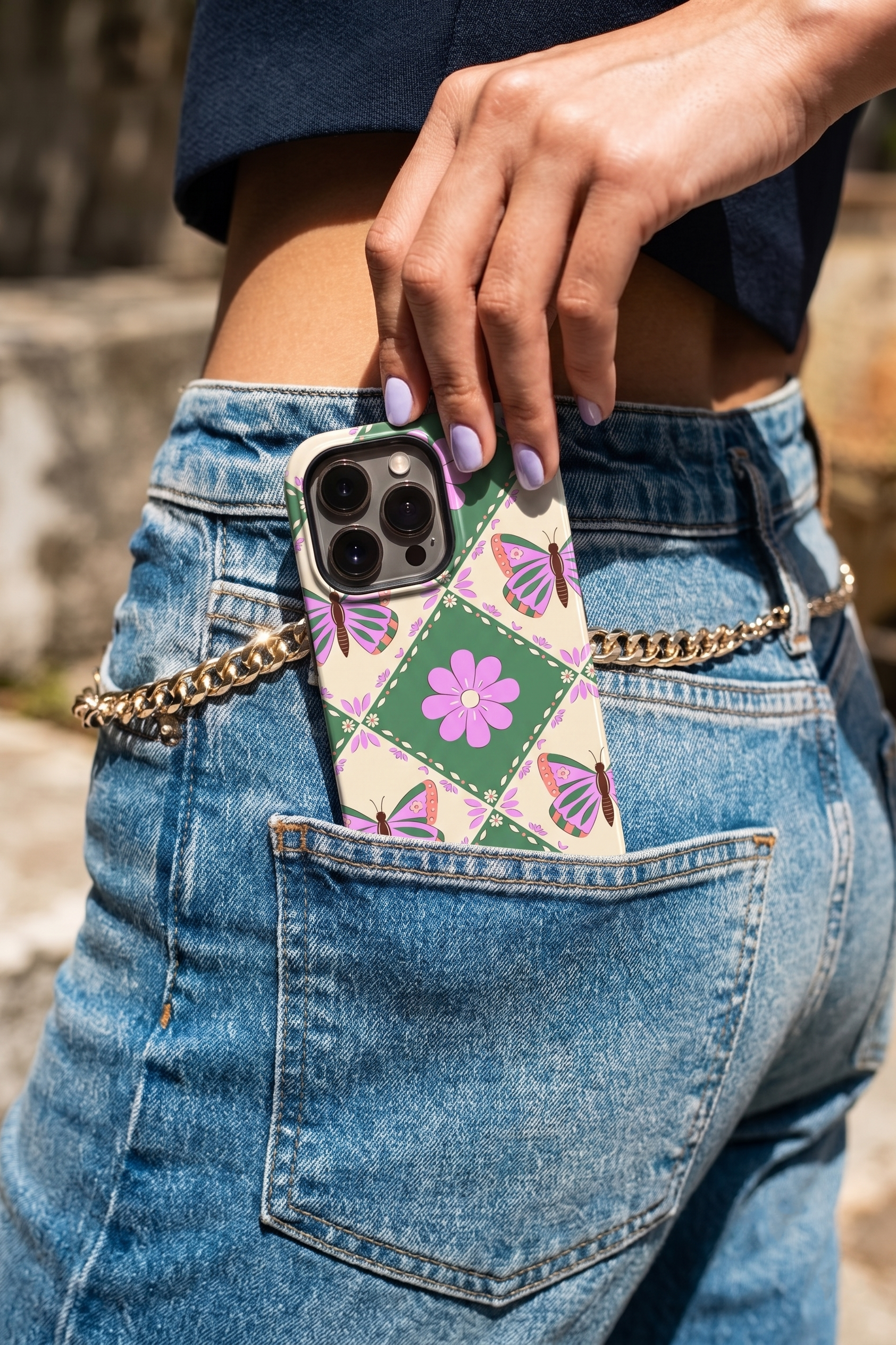 iPhone Cloud Skin Case – Garden of Wings Print | Premium 3D Hard Shell | Gloss Finish | 14-17 Series