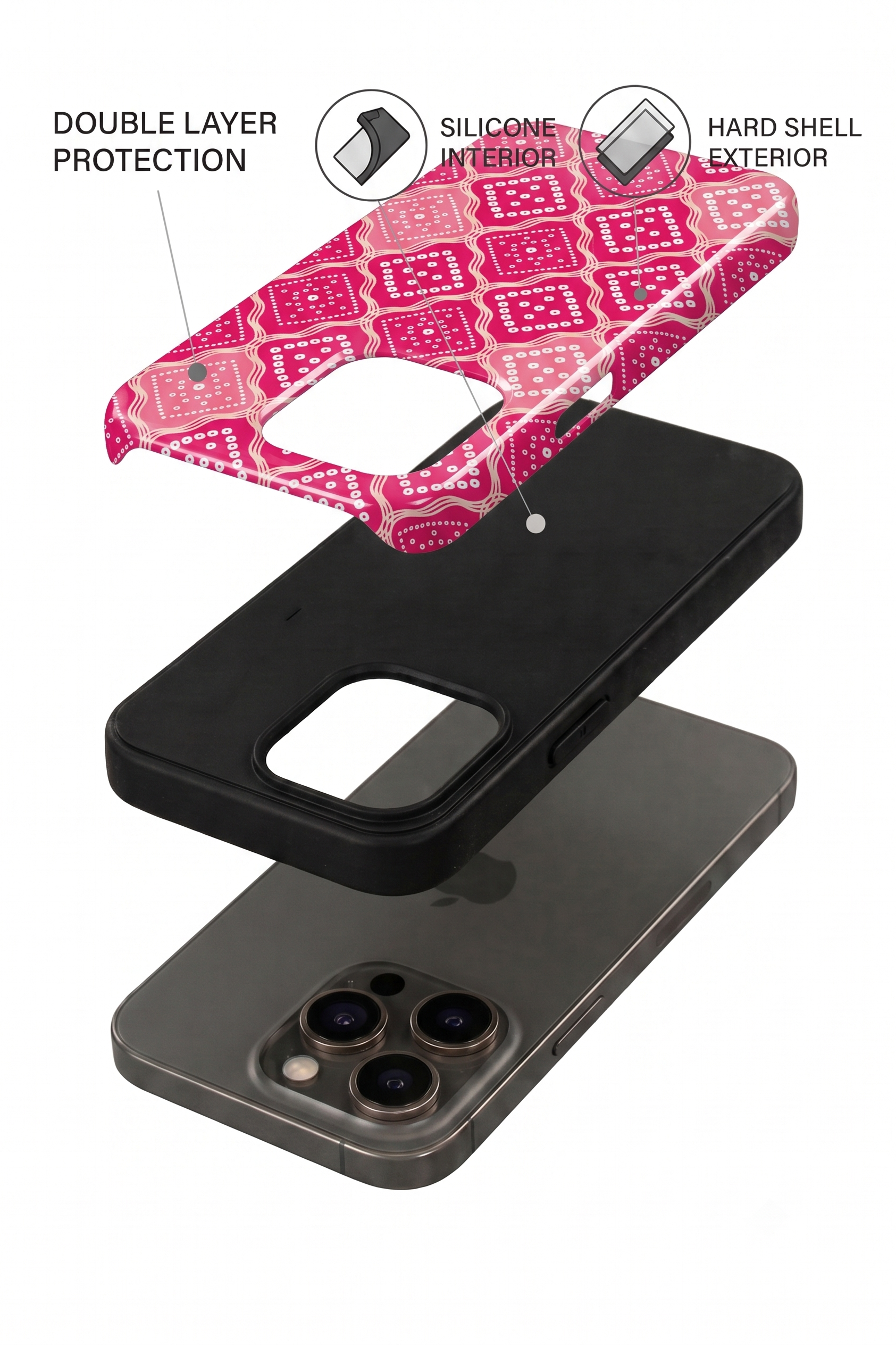 iPhone Cloud Skin Case – Candy Check Print | Premium 3D Hard Shell | Gloss Finish | 14-17 Series