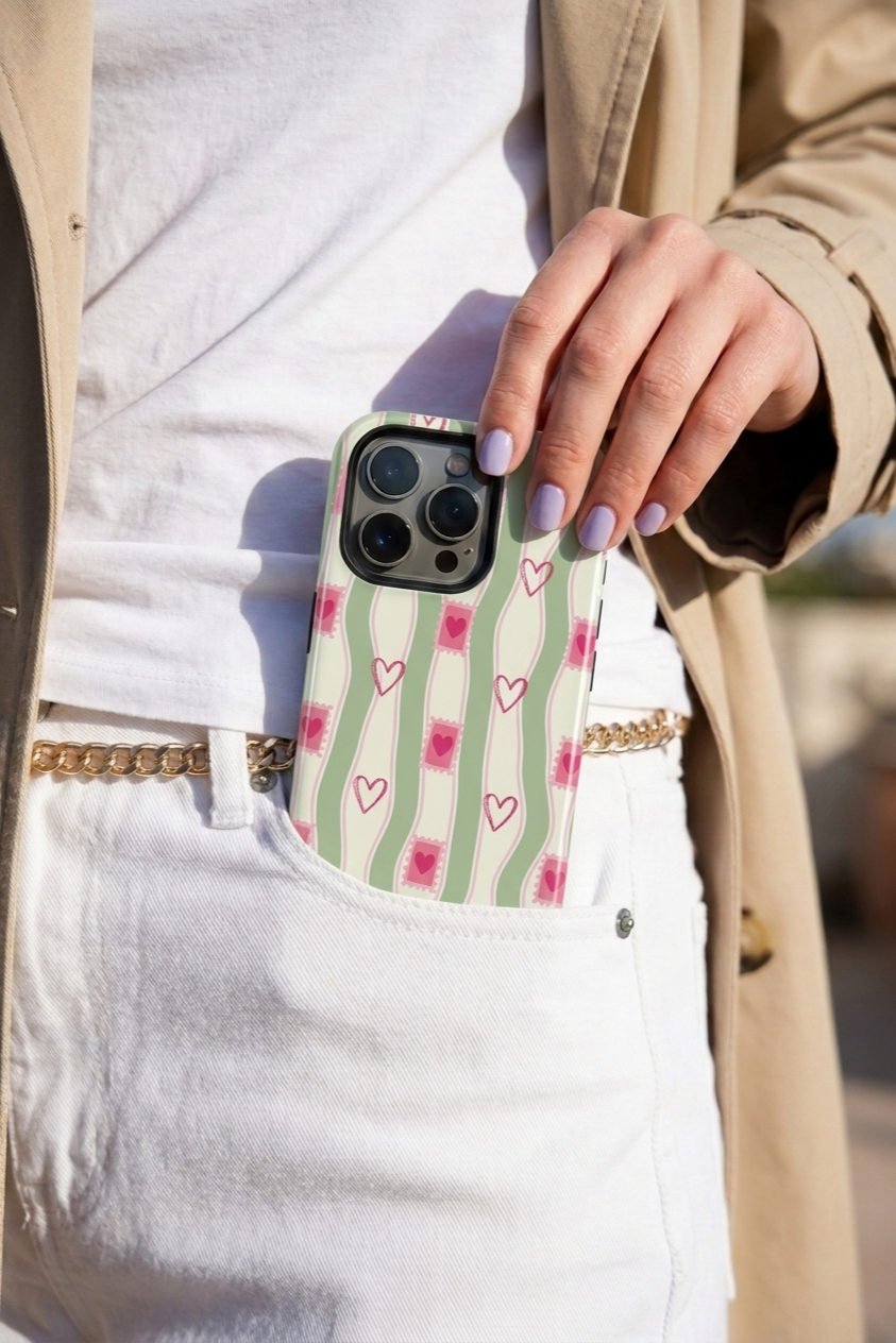 iPhone Cloud Skin Case – Pink Parcel Print | Premium 3D Hard Shell | Gloss Finish | 14-17 Series