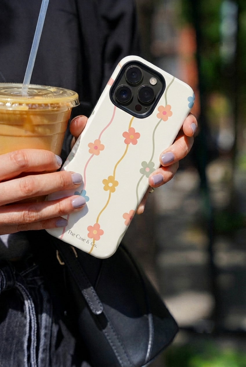 iPhone Cloud Skin Case – Flower Strings Print | Premium 3D Hard Shell | Gloss Finish | 14-17 Series