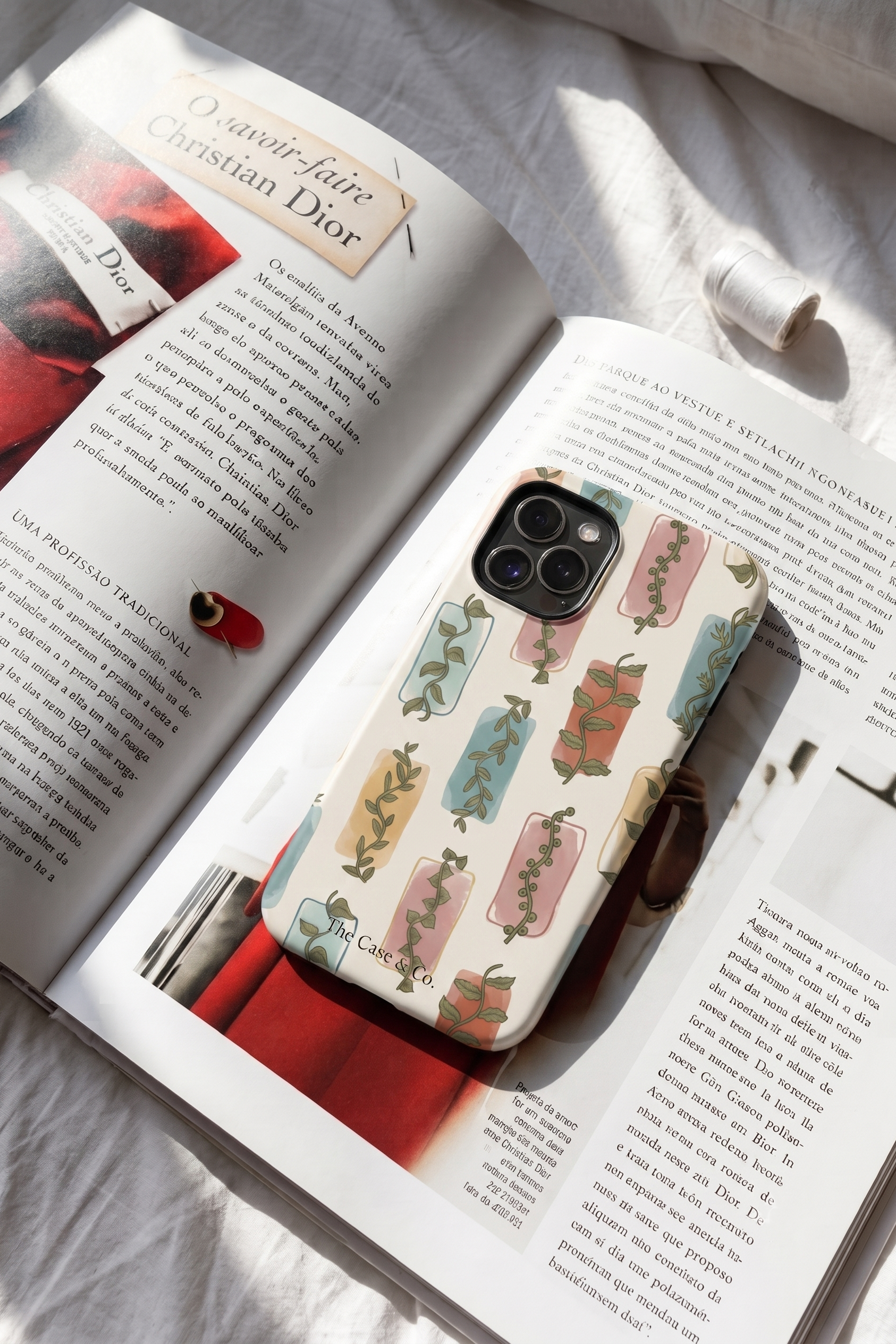 iPhone Cloud Skin Case – Leaf & Light Print | Premium 3D Hard Shell | Gloss Finish | 14-17 Series