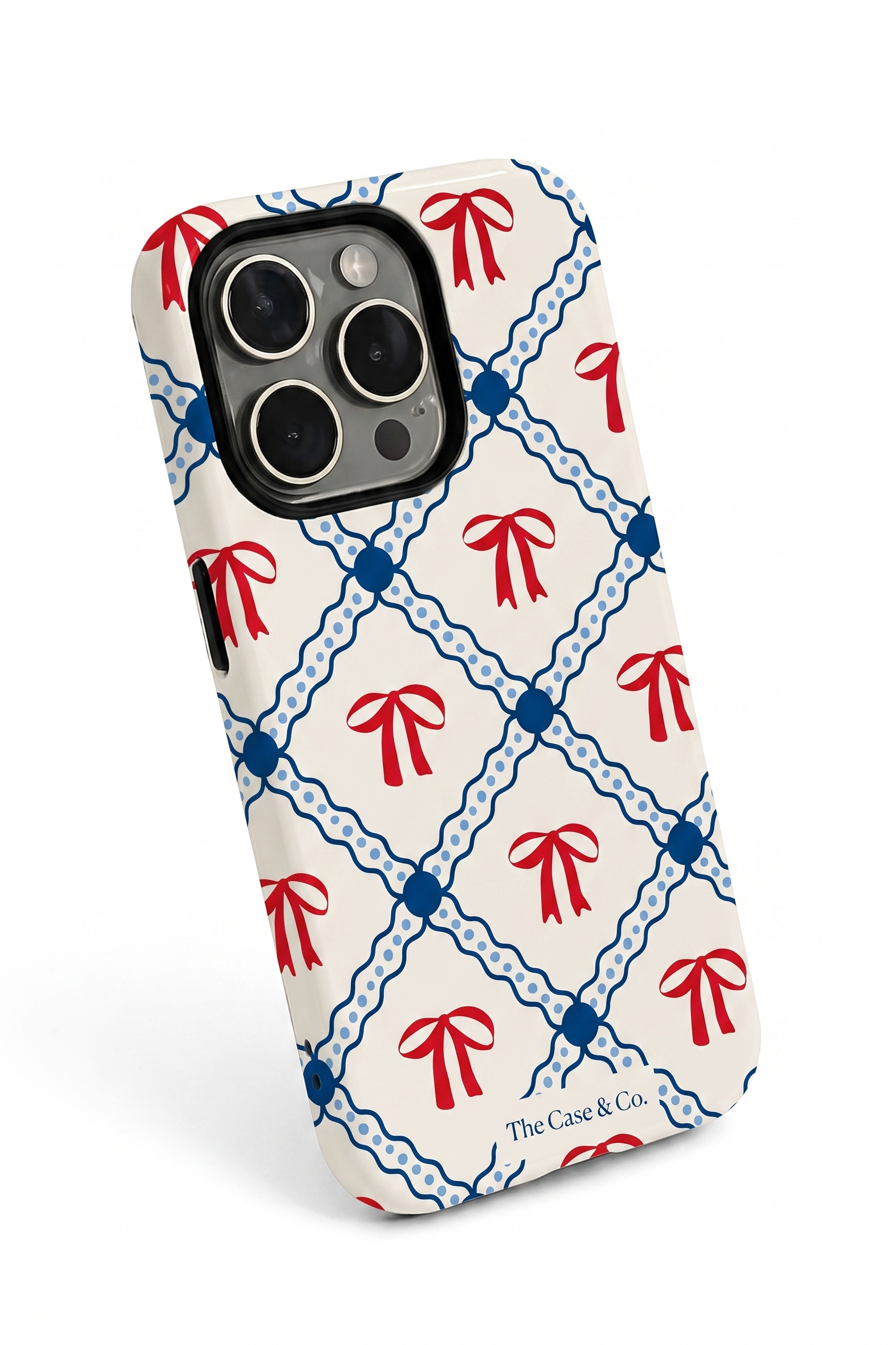 iPhone Cloud Skin Case – Signature Bow Motif Print | Premium 3D Hard Shell | Gloss Finish | 14-17 Series