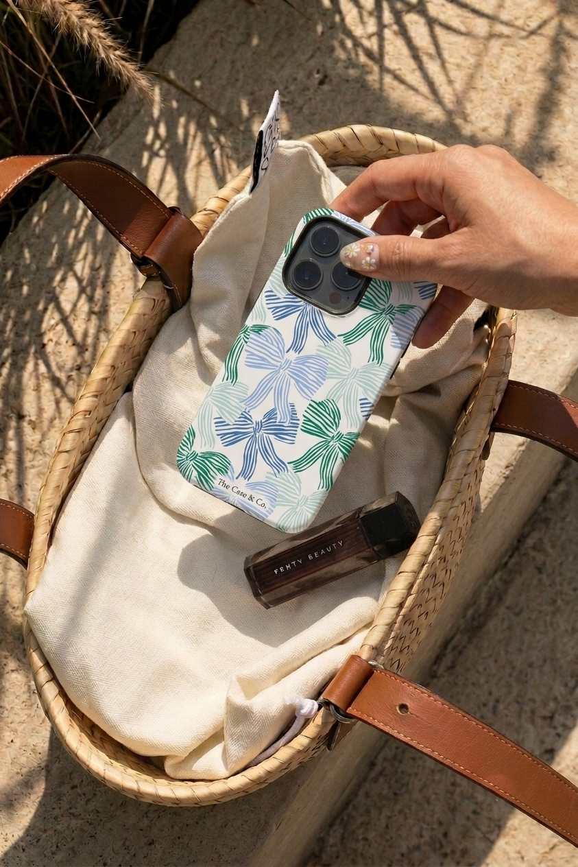 iPhone Cloud Skin Case – Misty Ribbon Print | Premium 3D Hard Shell | Gloss Finish | 14-17 Series