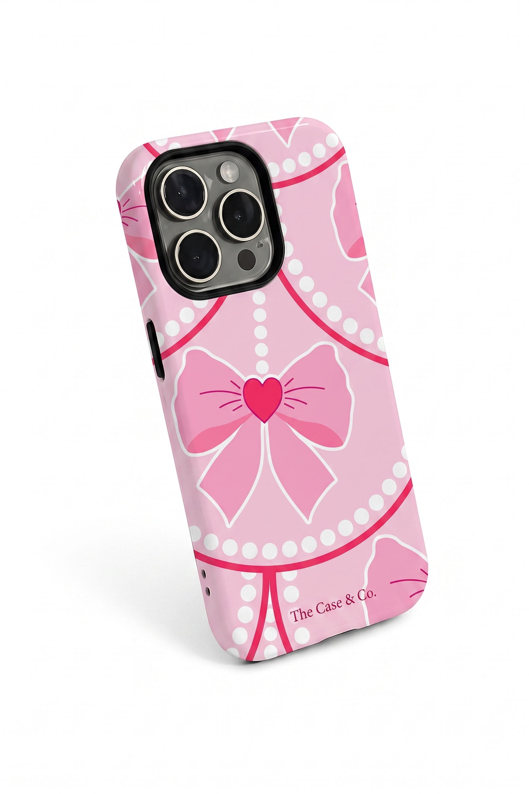 iPhone Cloud Skin Case – Rosy Pearl Charm Print | Premium 3D Hard Shell | Gloss Finish | 14-17 Series