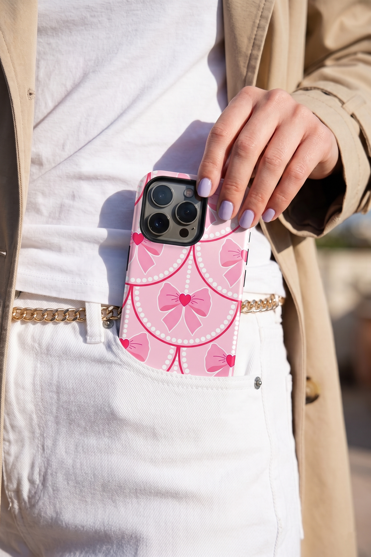iPhone Cloud Skin Case – Rosy Pearl Charm Print | Premium 3D Hard Shell | Gloss Finish | 14-17 Series