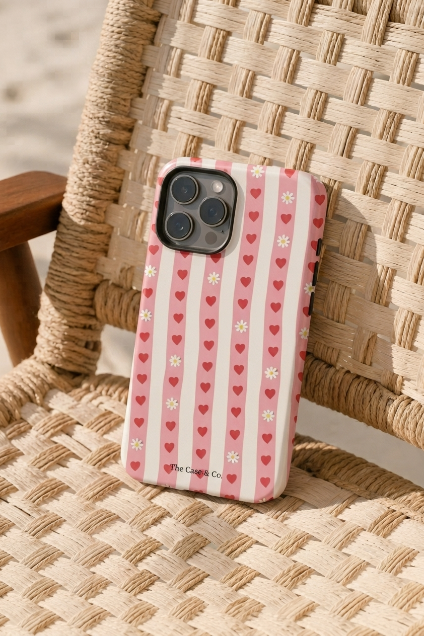 iPhone Cloud Skin Case – Heart Parade Print | Premium 3D Hard Shell | Gloss Finish | 14-17 Series