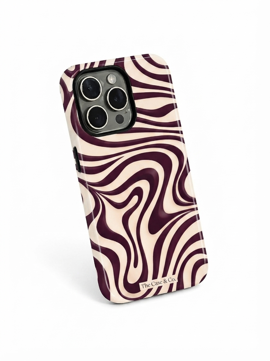 iPhone Cloud Skin Case – Mocha Swirl Print | Premium 3D Hard Shell | Gloss Finish | 14-17 Series