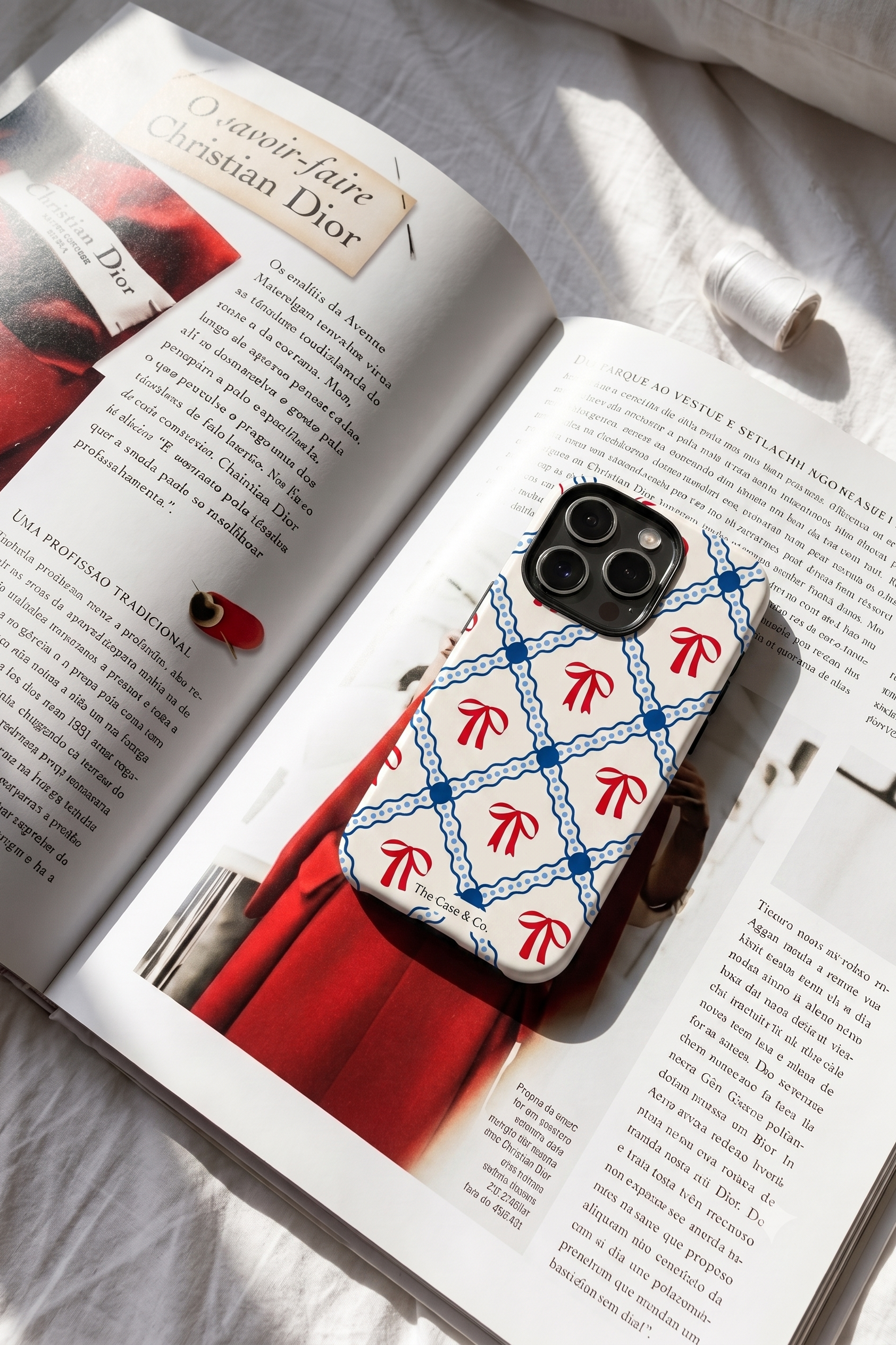 iPhone Cloud Skin Case – Signature Bow Motif Print | Premium 3D Hard Shell | Gloss Finish | 14-17 Series