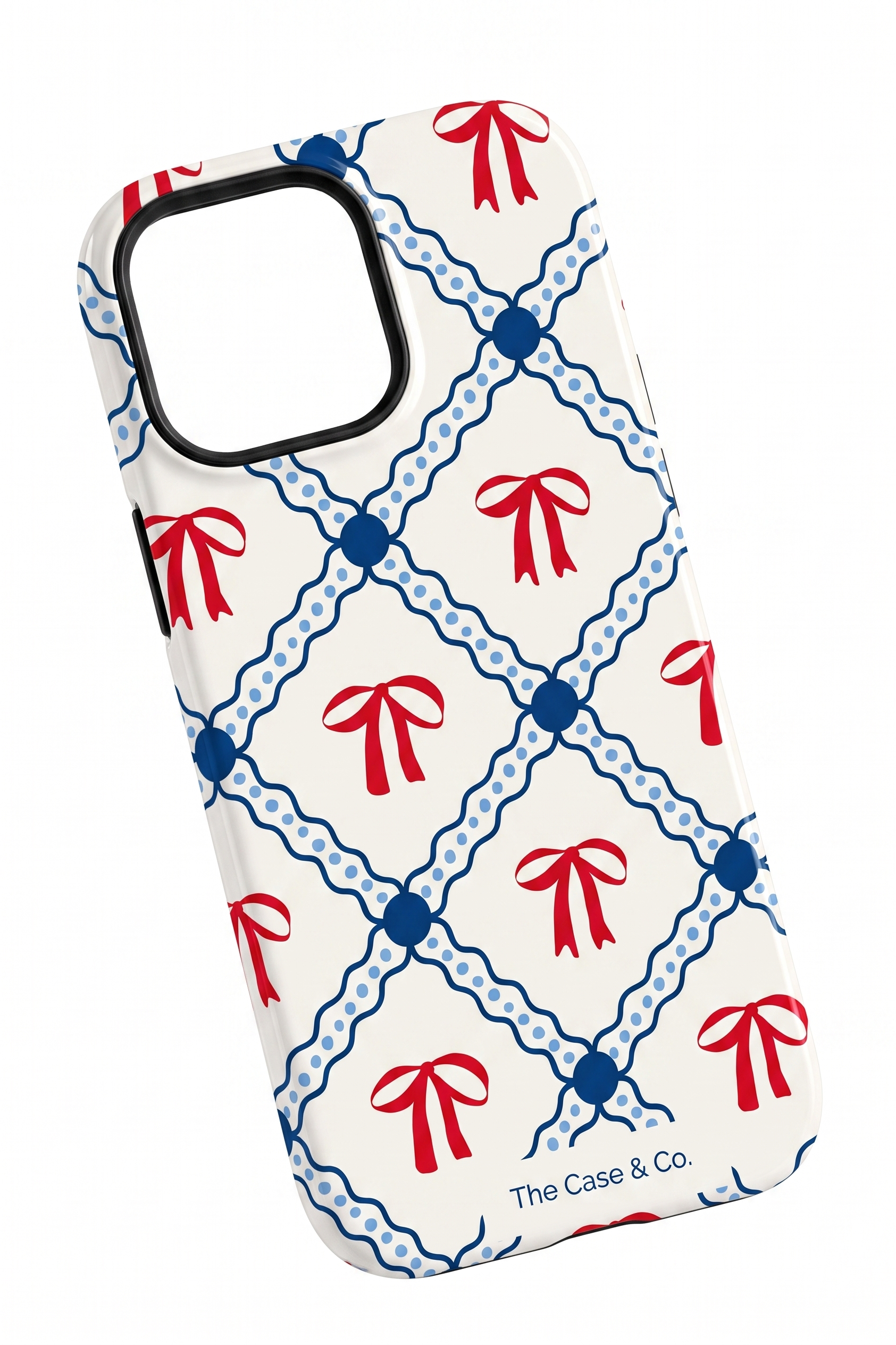 iPhone Cloud Skin Case – Signature Bow Motif Print | Premium 3D Hard Shell | Gloss Finish | 14-17 Series