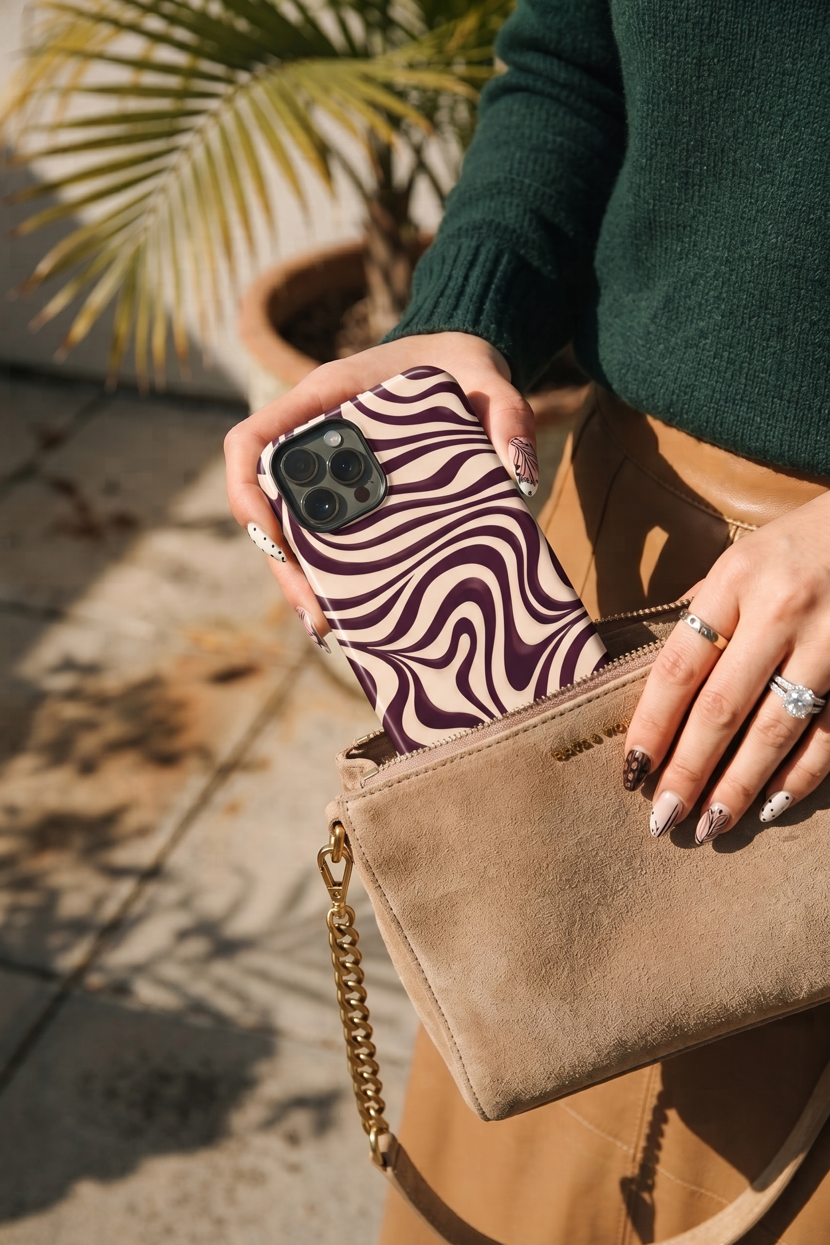 iPhone Cloud Skin Case – Mocha Swirl Print | Premium 3D Hard Shell | Gloss Finish | 14-17 Series