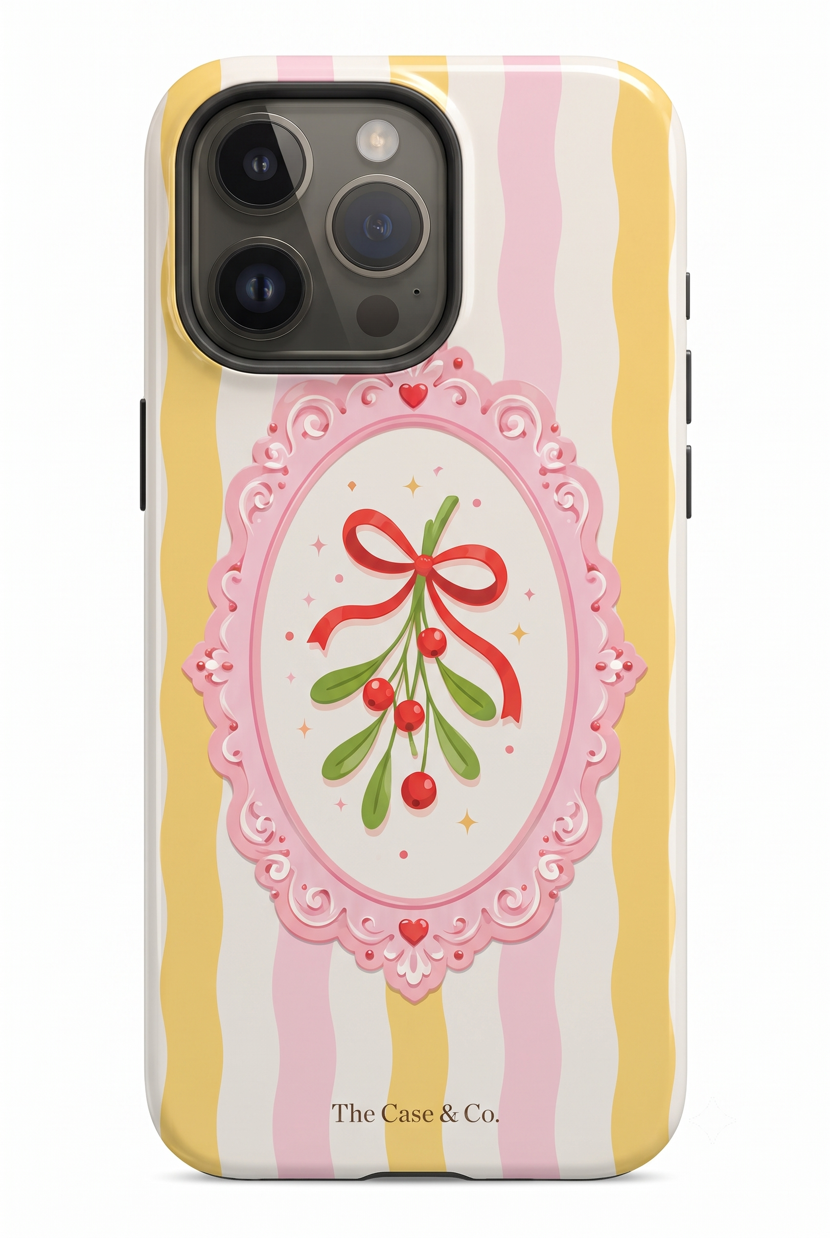 iPhone Cloud Skin Case – Pink Noel Print | Premium 3D Hard Shell | Gloss Finish | 14-17 Series