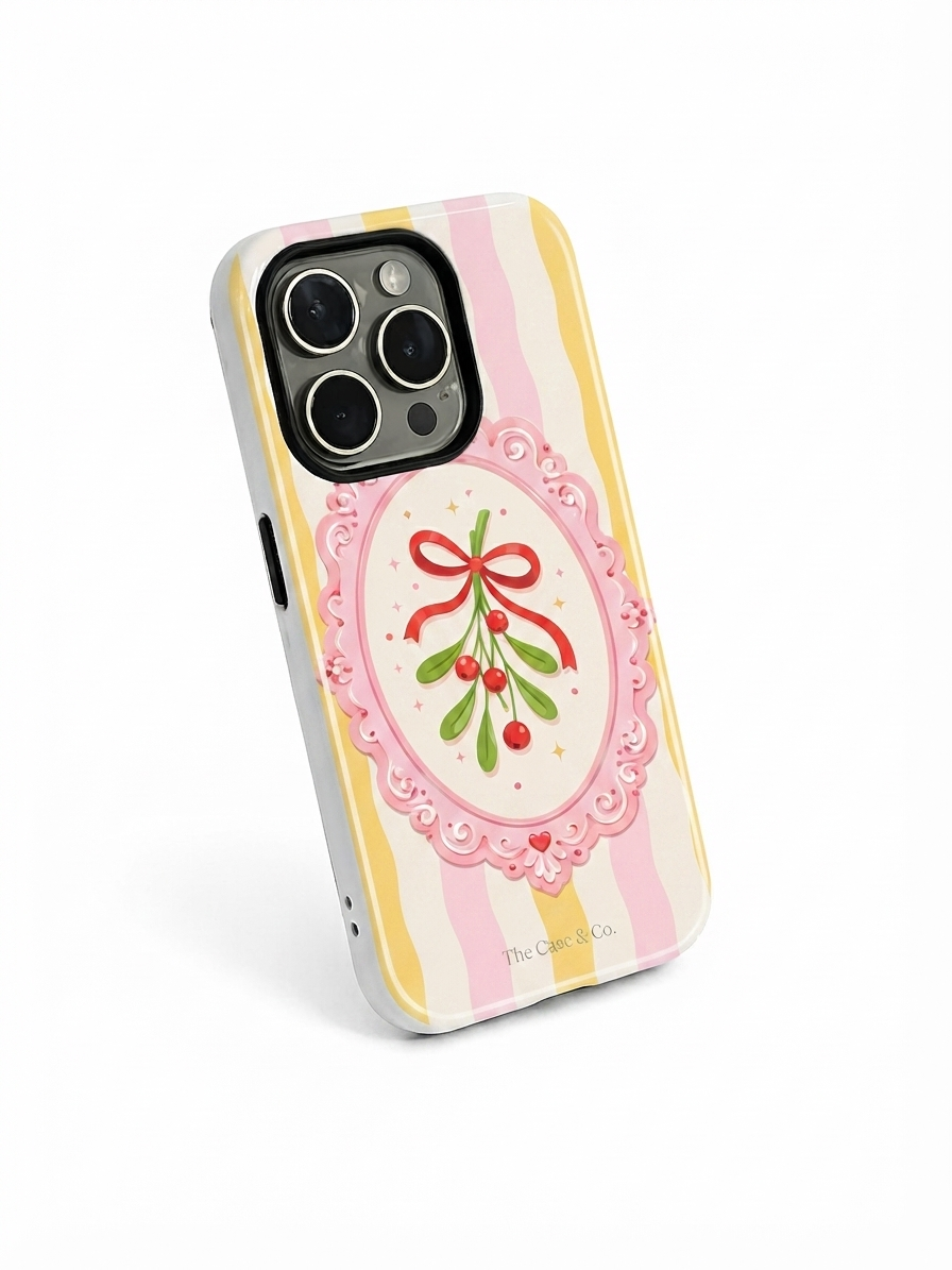 iPhone Cloud Skin Case – Pink Noel Print | Premium 3D Hard Shell | Gloss Finish | 14-17 Series