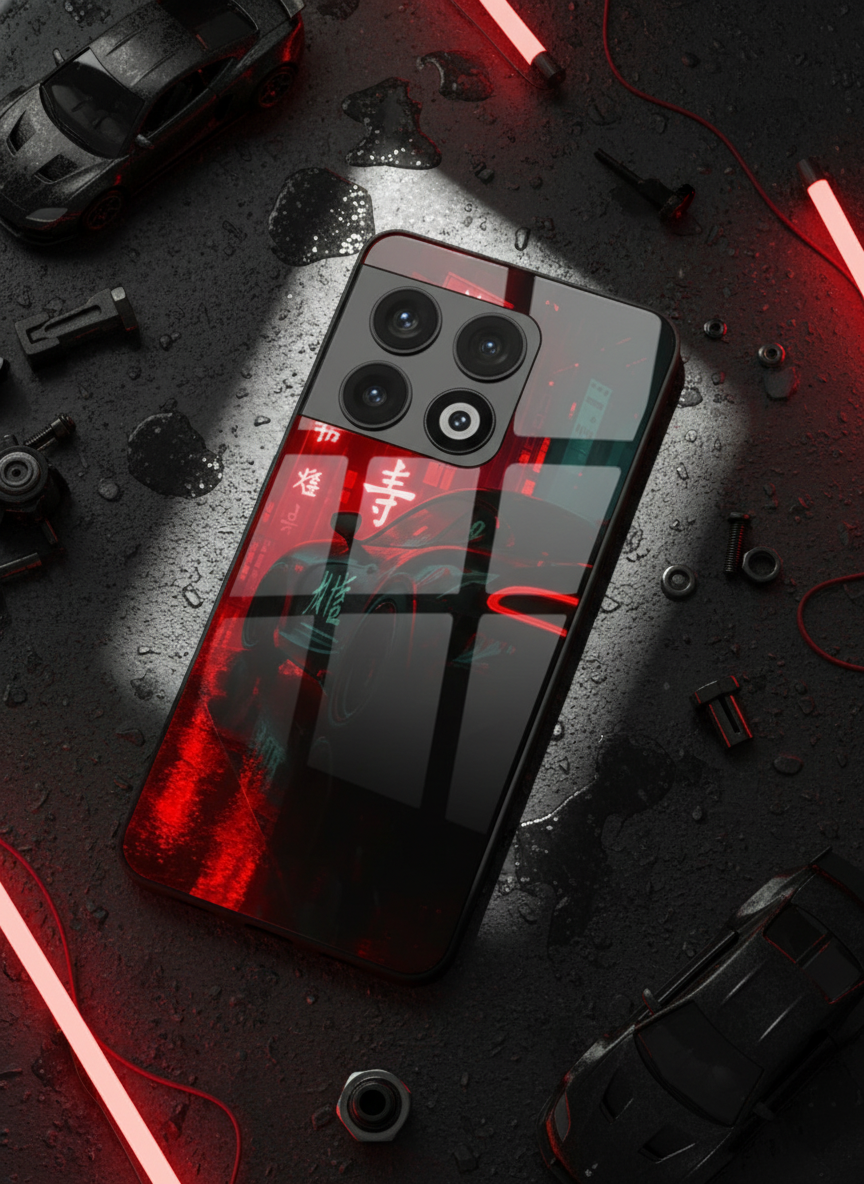 Aesthetic Car Focus Premium Glass Back Cover For One Plus 13, 12, 11, 10 The Case & Co India