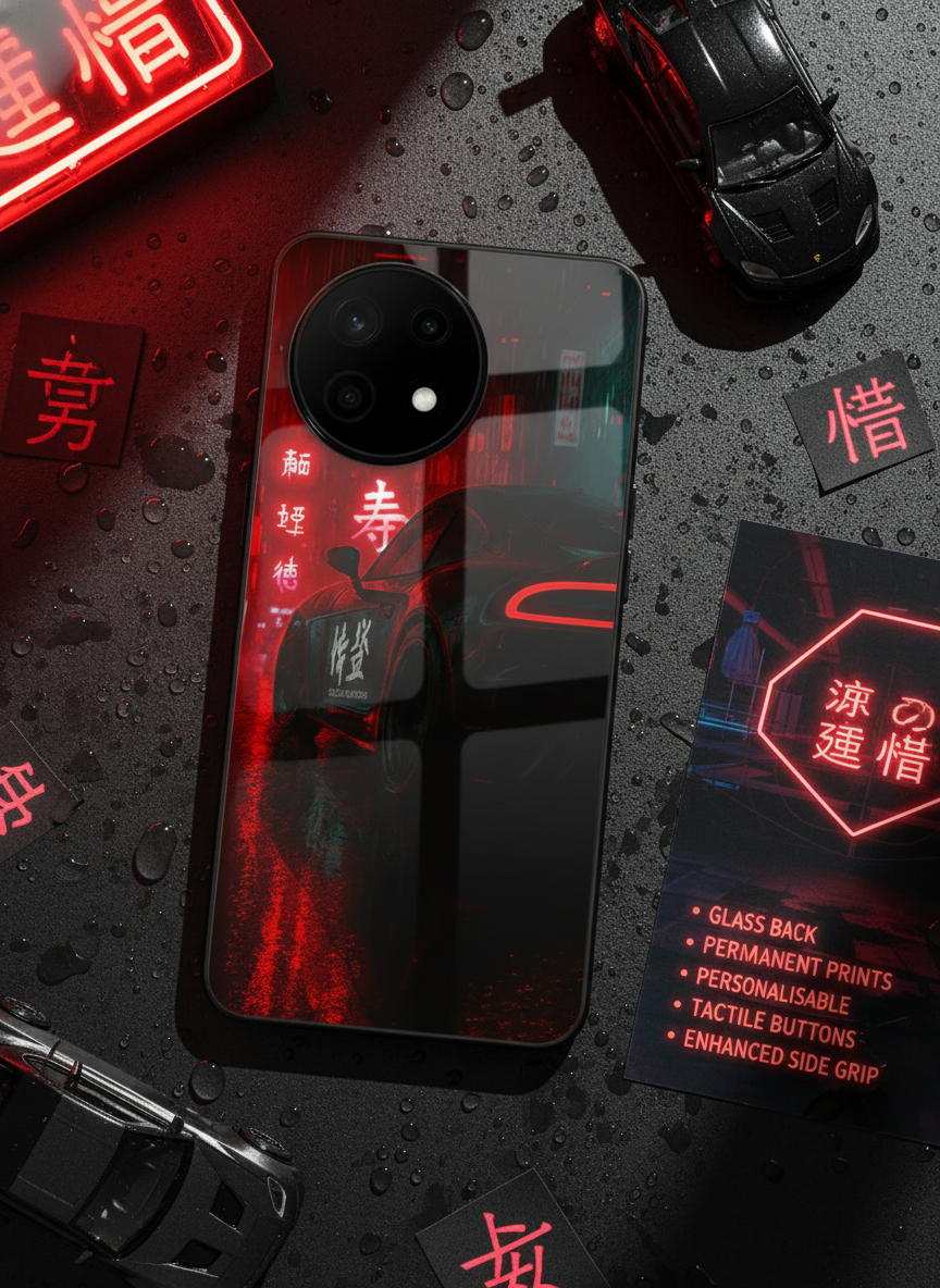 Aesthetic Car Focus Premium Glass Back Cover For One Plus 13, 12, 11, 10 The Case & Co India