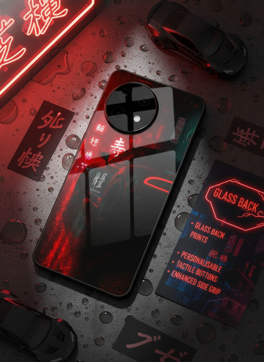 Aesthetic Car Focus Premium Glass Back Cover For One Plus 13, 12, 11, 10 The Case & Co India