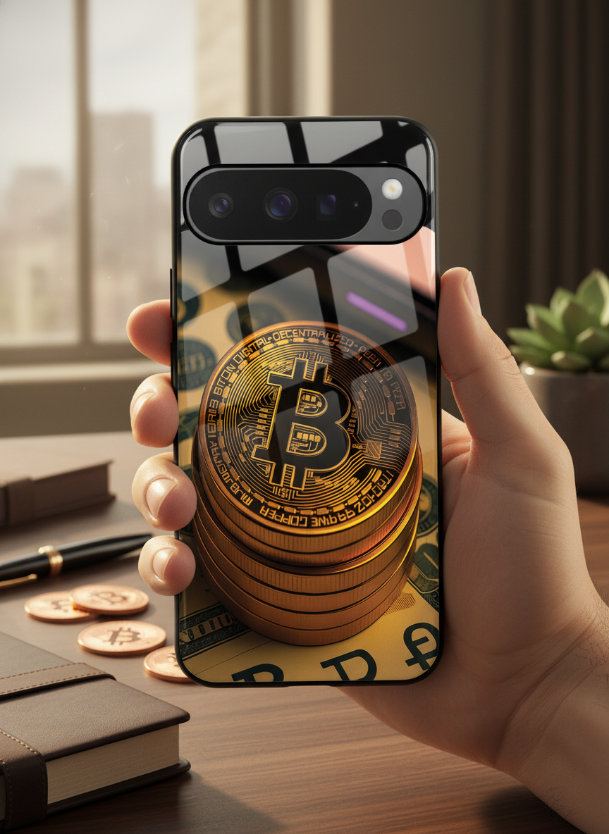 Bitcoin Blaze Premium Glass Back Cover For Google Pixel 7,8,9,10 Series The Case & Co India