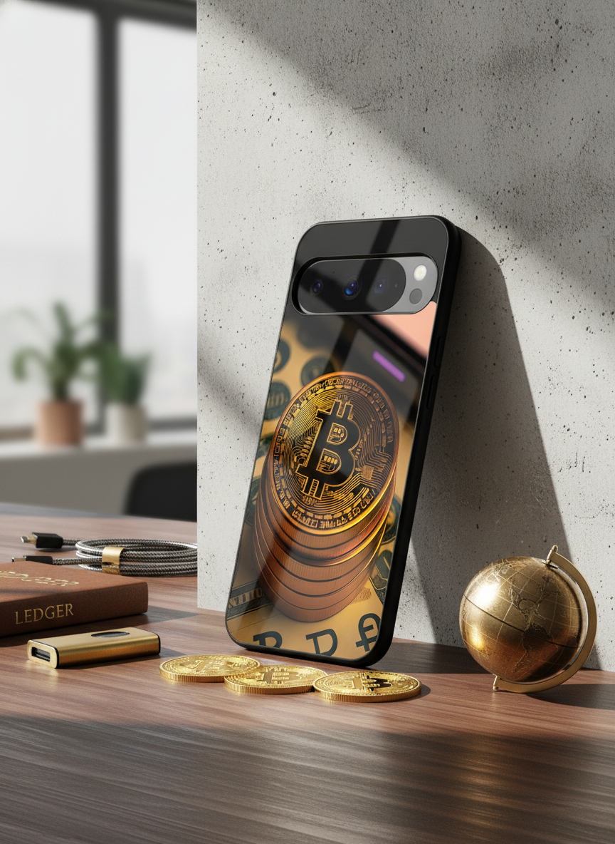 Bitcoin Blaze Premium Glass Back Cover For Google Pixel 7,8,9,10 Series The Case & Co India