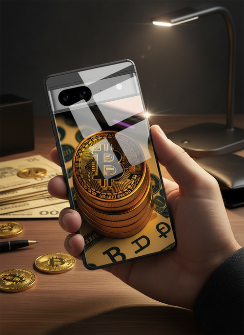 Bitcoin Blaze Premium Glass Back Cover For Google Pixel 7,8,9,10 Series The Case & Co India
