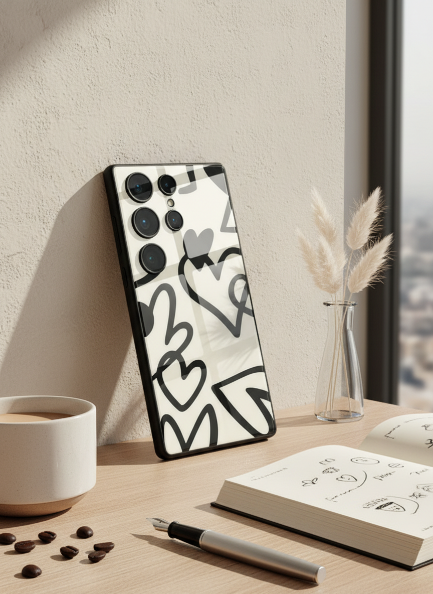 Black Heart Beut Premium Glass Back Cover For Galaxy S Series The Case & Co India