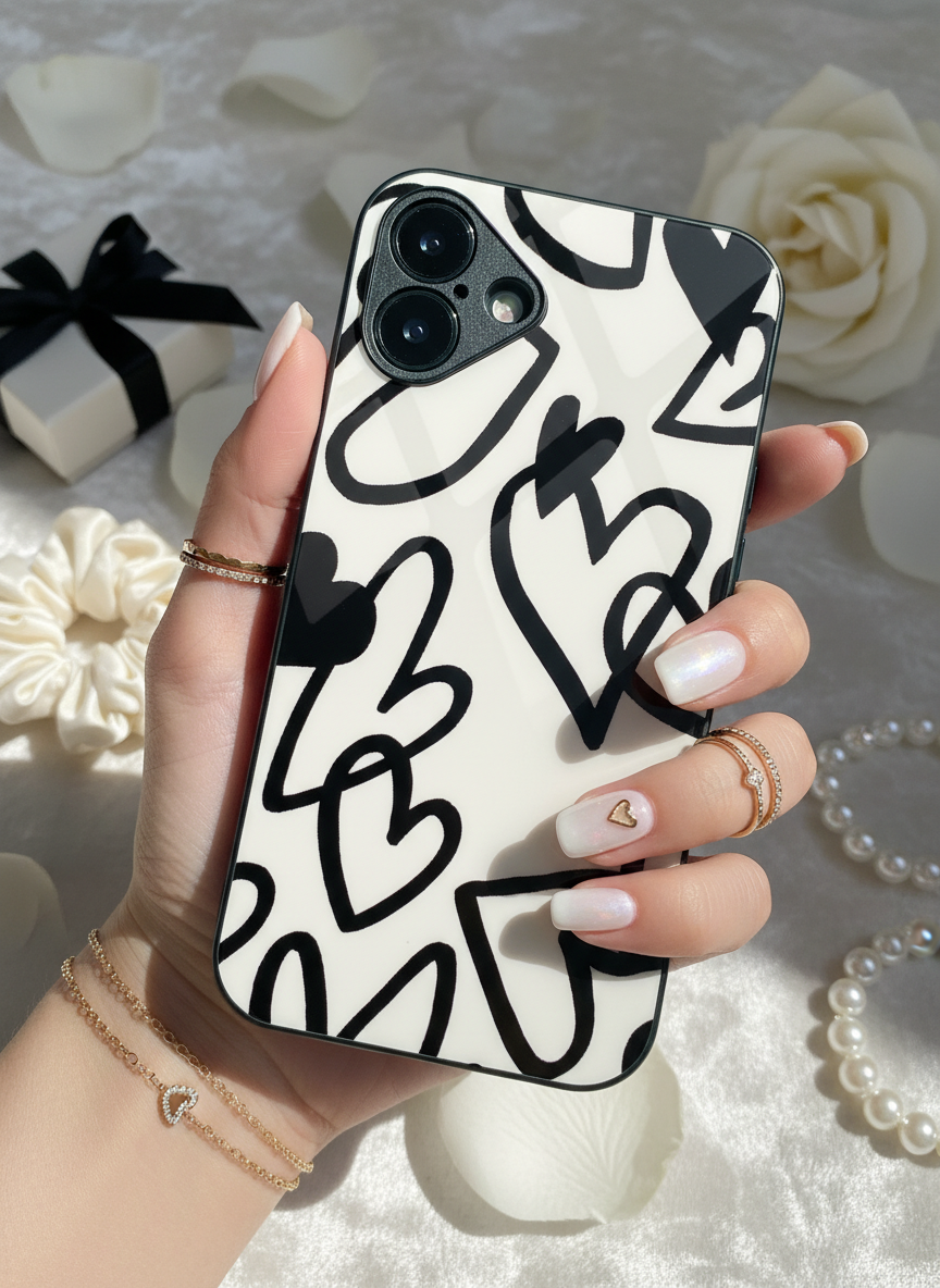 Black Heart Premium Glass Back Cover For iPhone 14-17 Models The Case & Co India