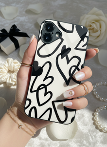 Black Heart Mono Frame Glass Back Cover For iPhone 14-17 Models