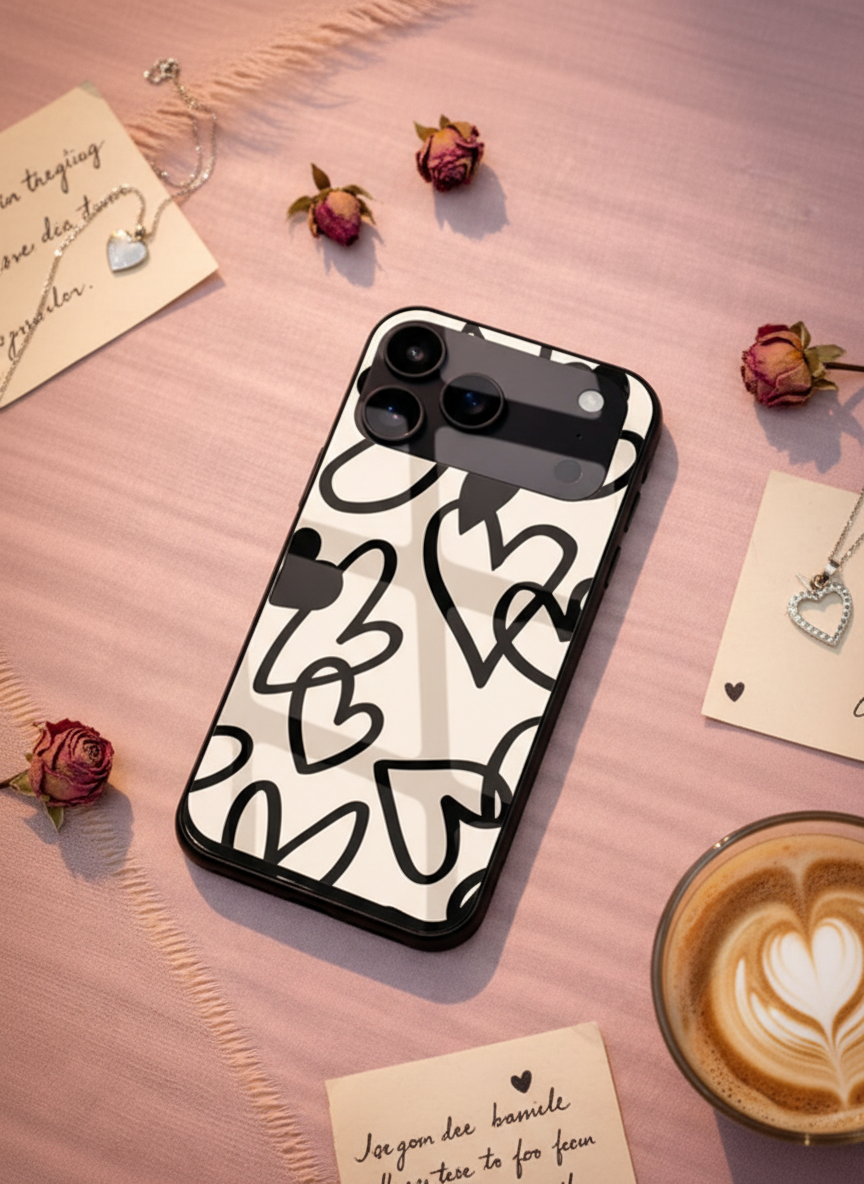 Black Heart Premium Glass Back Cover For iPhone 14-17 Models The Case & Co India