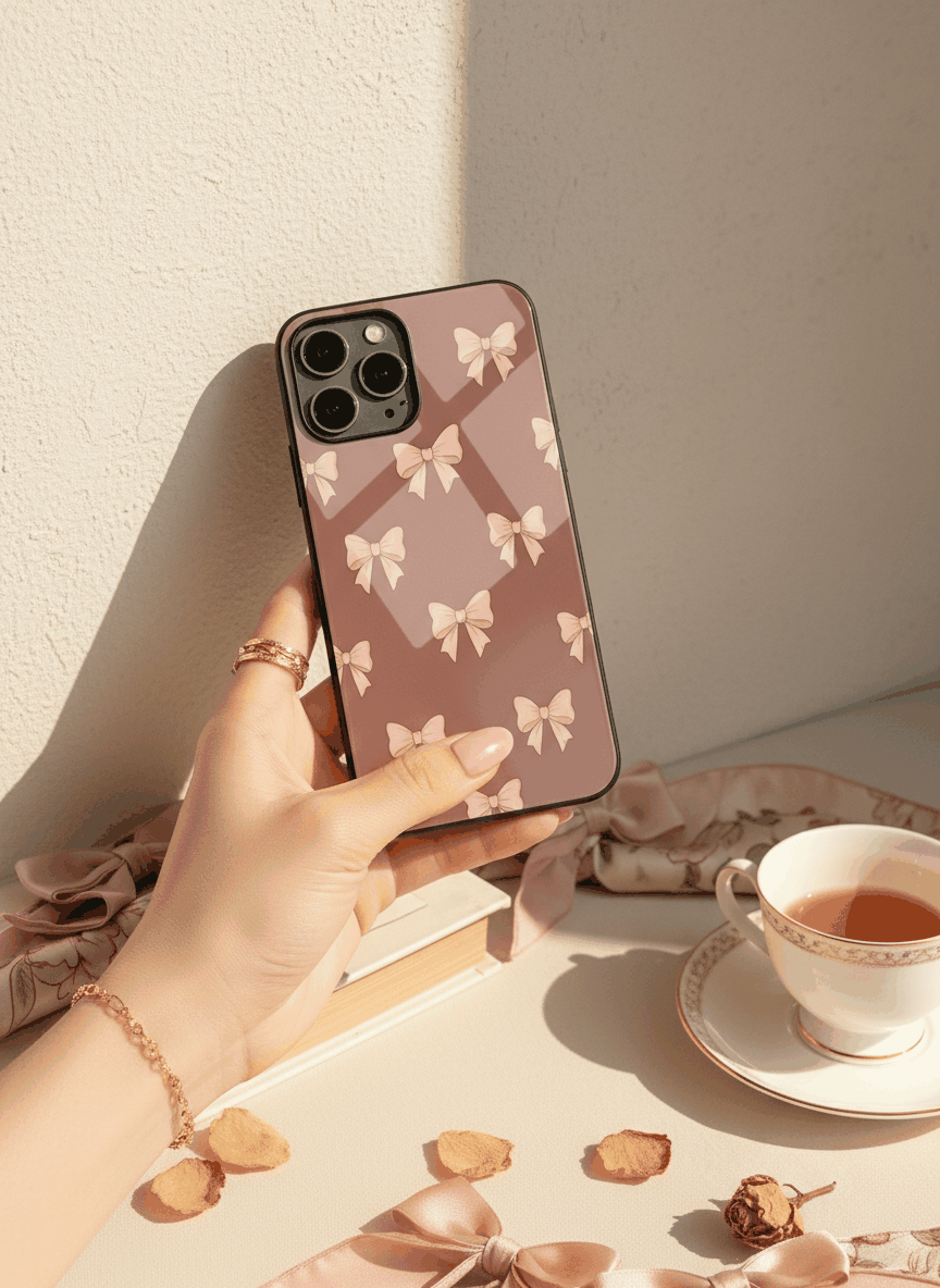 Blush Knots Sketch Premium Glass Back Cover For iPhone 14-17 Models The Case & Co India