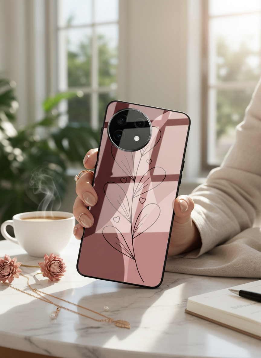 Blushing Petals Premium Glass Back Cover For One Plus 13, 12, 11, 10 The Case & Co India