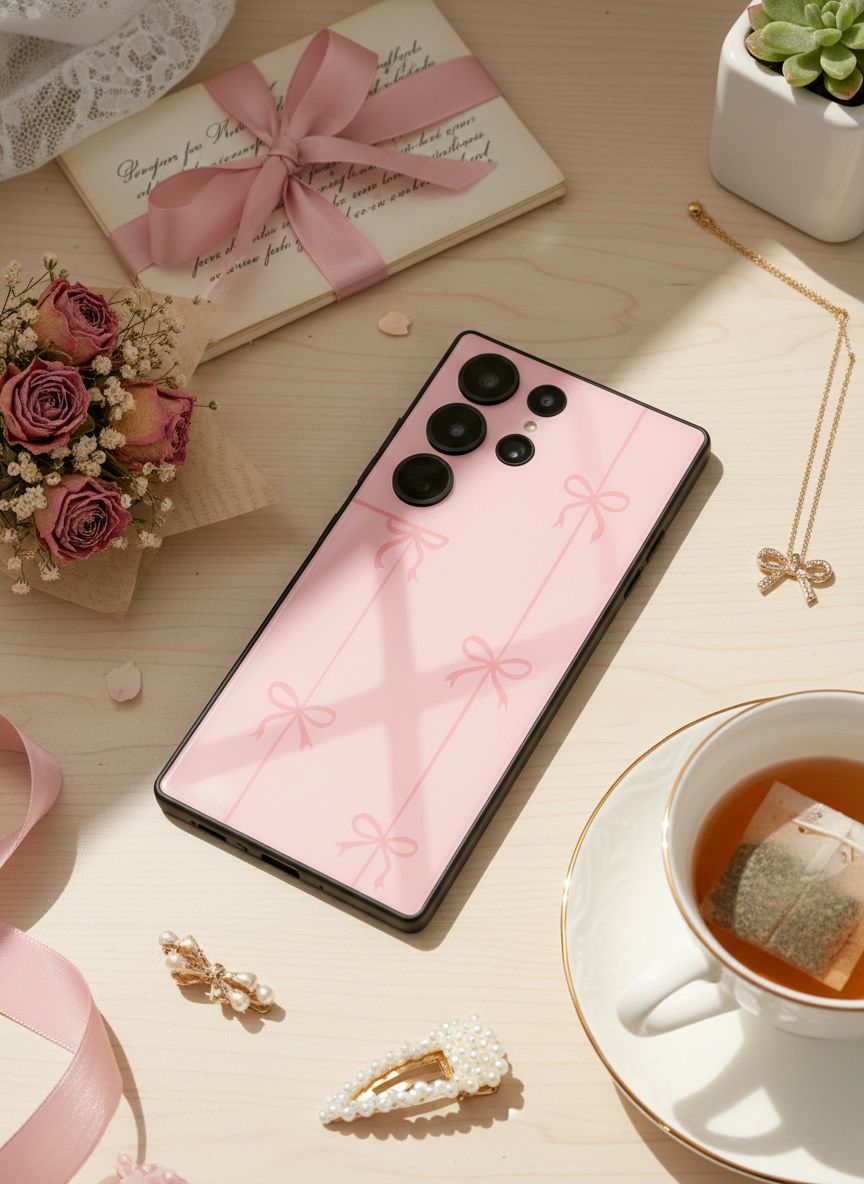 Bows Stripes Premium Glass Back Cover For Galaxy S Series The Case & Co India