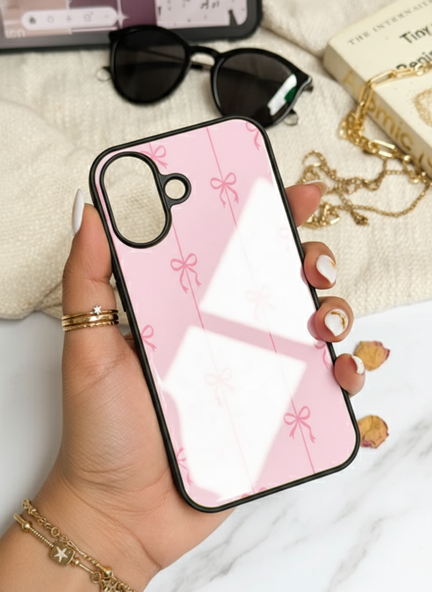 Bows Stripes Premium Glass Back Cover For iPhone 14-17 Models The Case & Co India