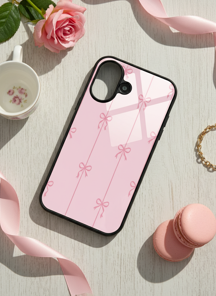 Bows Stripes Premium Glass Back Cover For iPhone 14-17 Models The Case & Co India