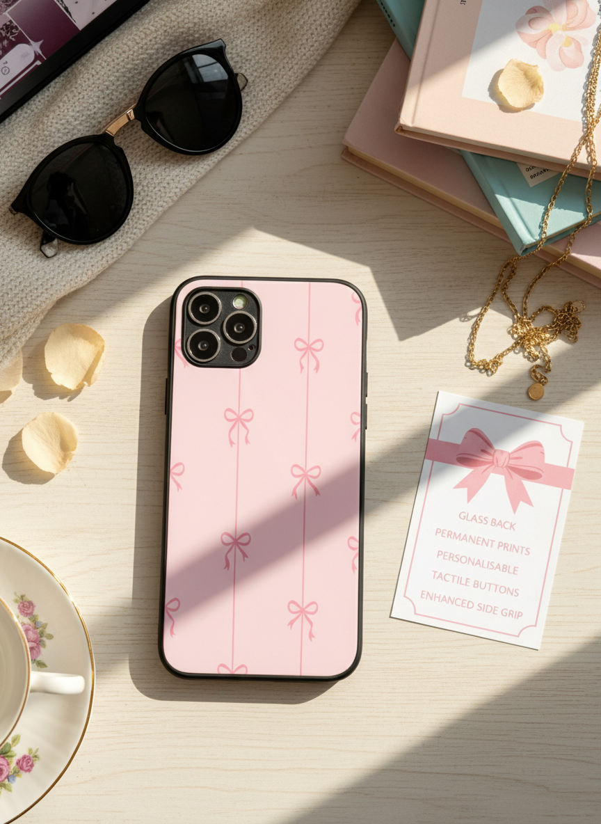 Bows Stripes Premium Glass Back Cover For iPhone 14-17 Models The Case & Co India