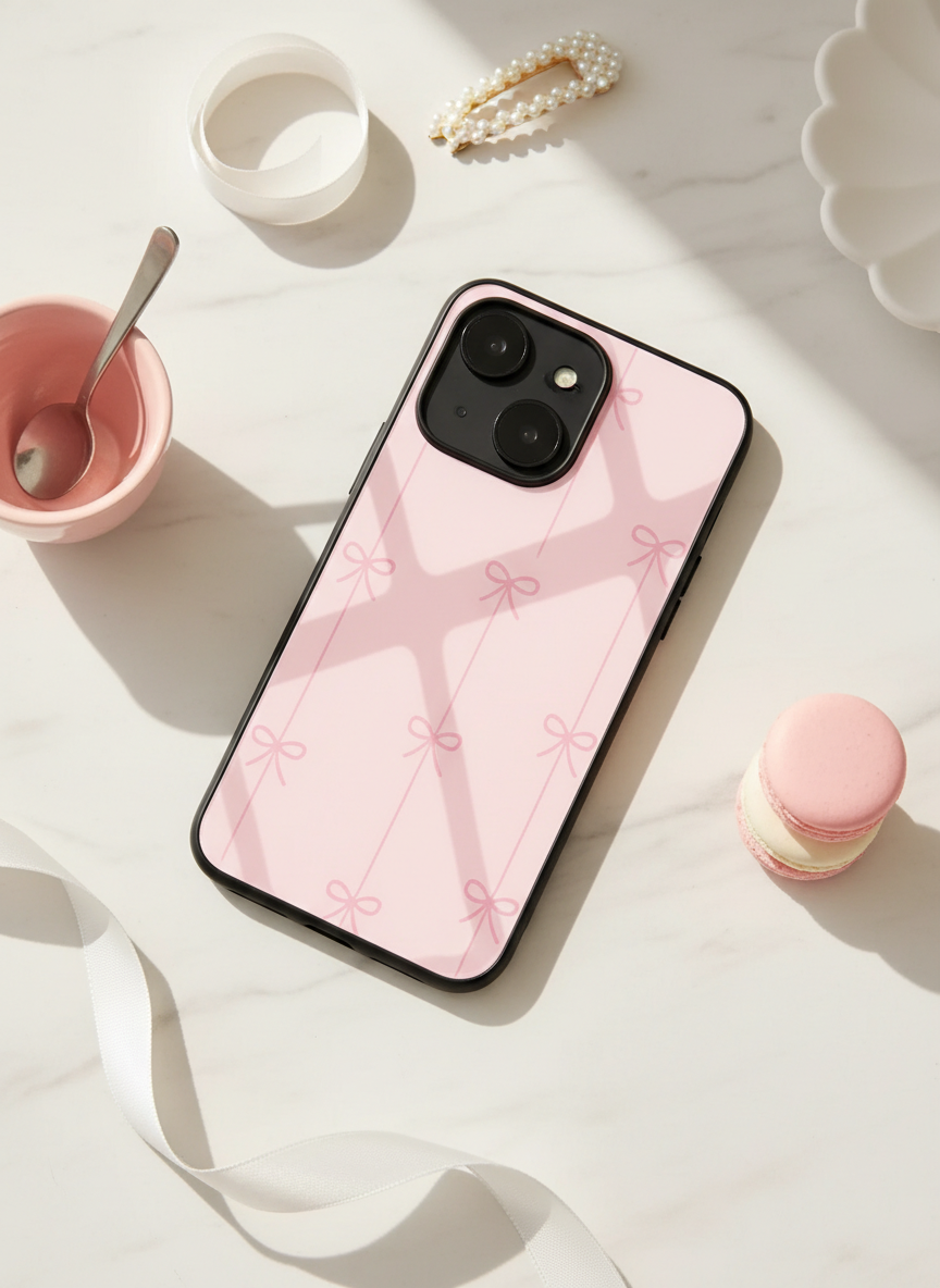 Bows Stripes Premium Glass Back Cover For iPhone 14-17 Models The Case & Co India