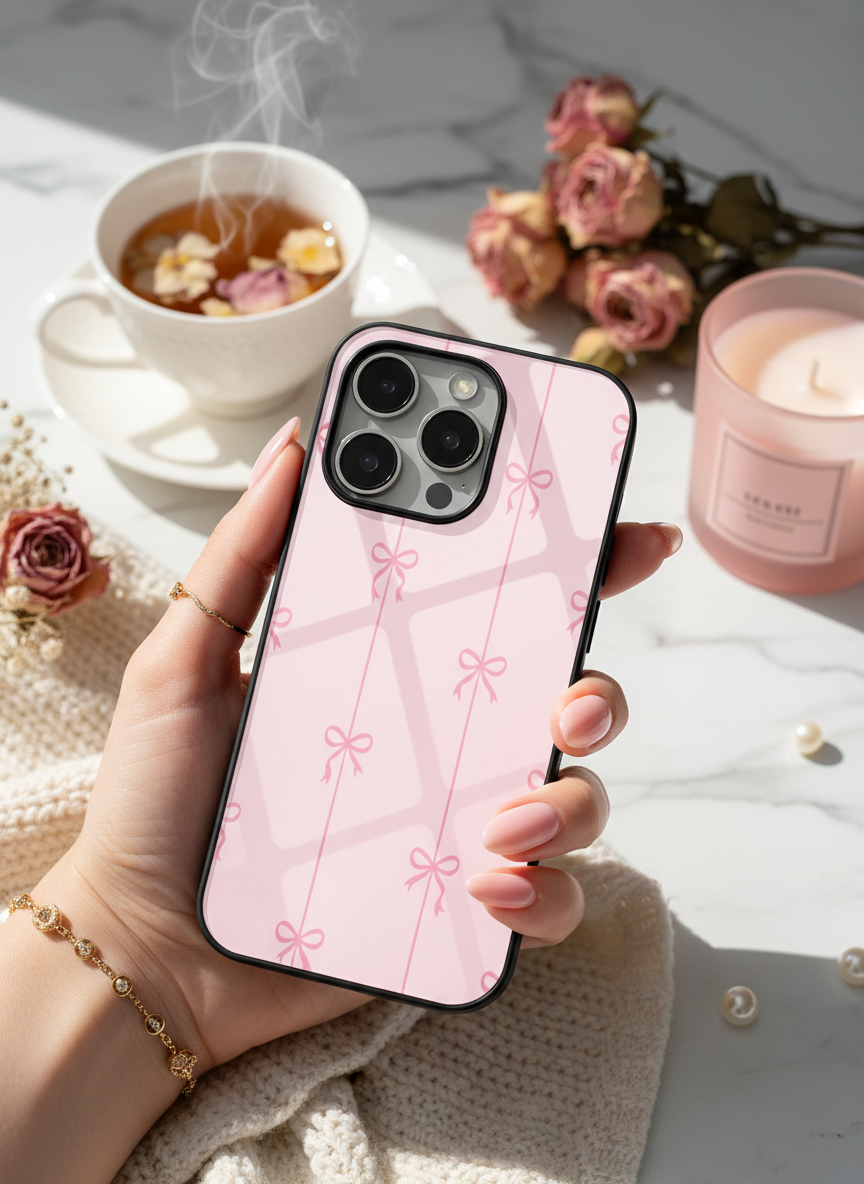 Bows Stripes Premium Glass Back Cover For iPhone 14-17 Models The Case & Co India