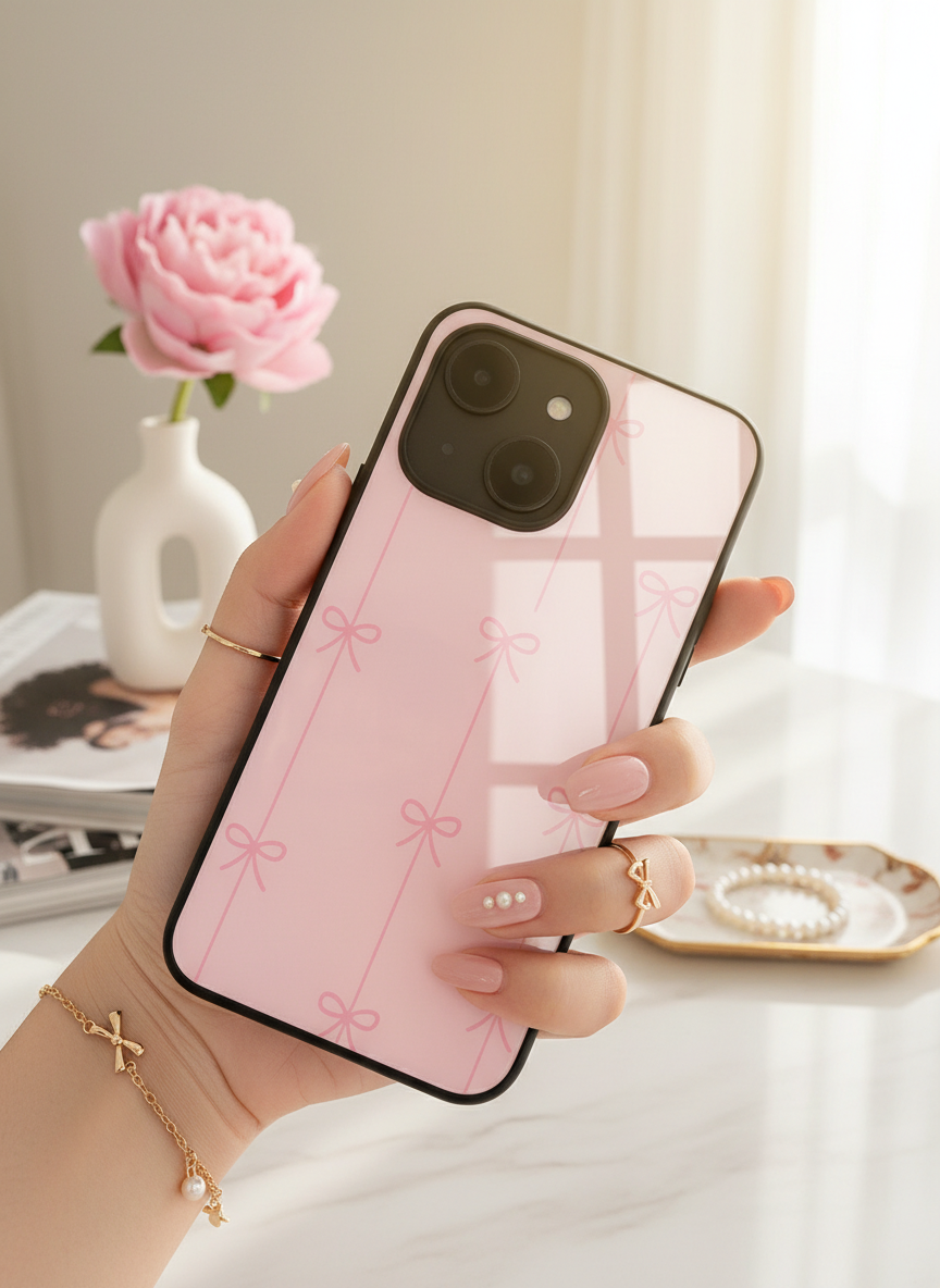 Bows Stripes Premium Glass Back Cover For iPhone 14-17 Models The Case & Co India