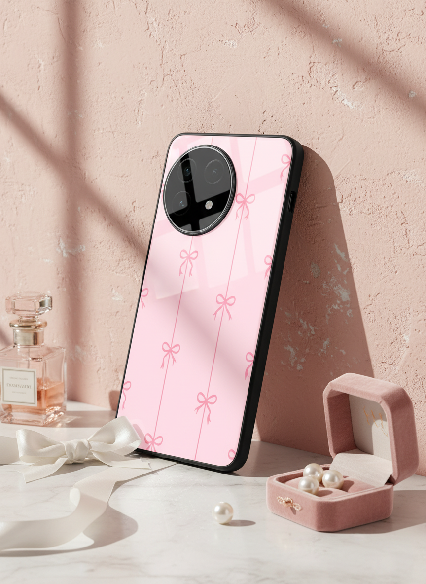 Bows Stripes Premium Glass Back Cover For One Plus 13, 12, 11, 10 The Case & Co India