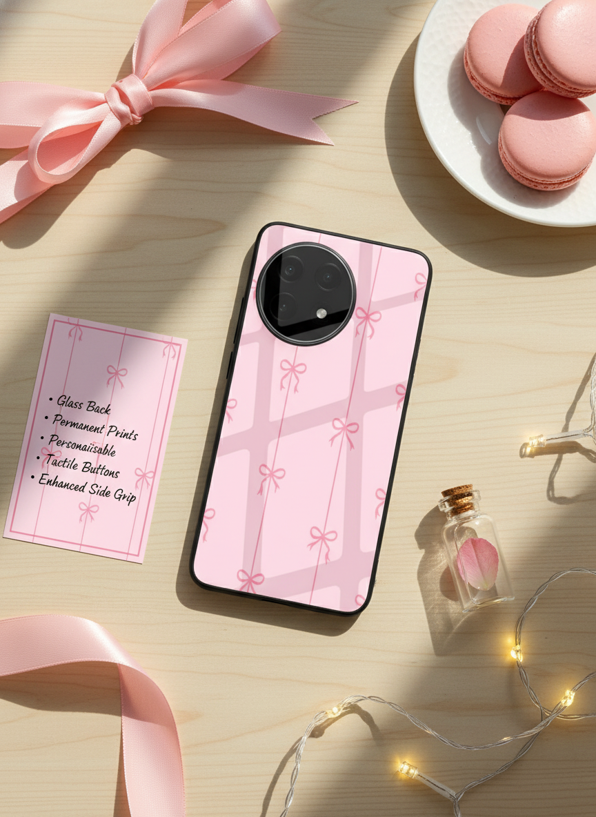 Bows Stripes Premium Glass Back Cover For One Plus 13, 12, 11, 10 The Case & Co India
