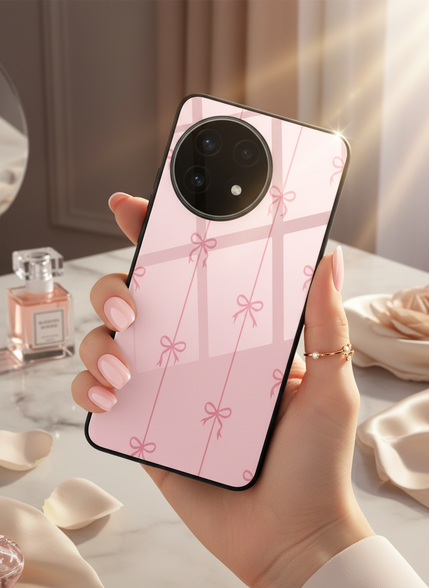 Bows Stripes Premium Glass Back Cover For One Plus 13, 12, 11, 10 The Case & Co India