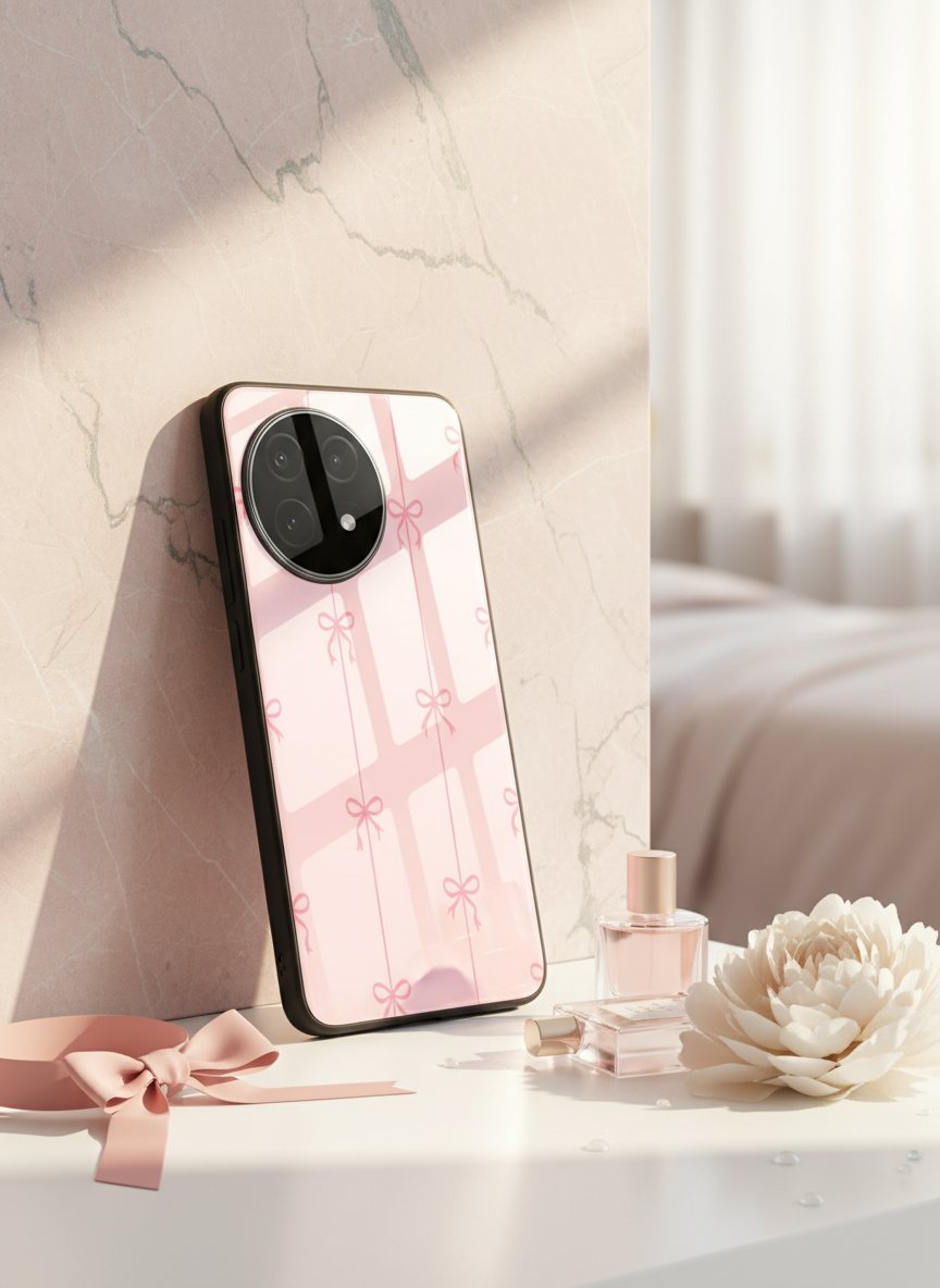 Bows Stripes Premium Glass Back Cover For One Plus 13, 12, 11, 10 The Case & Co India