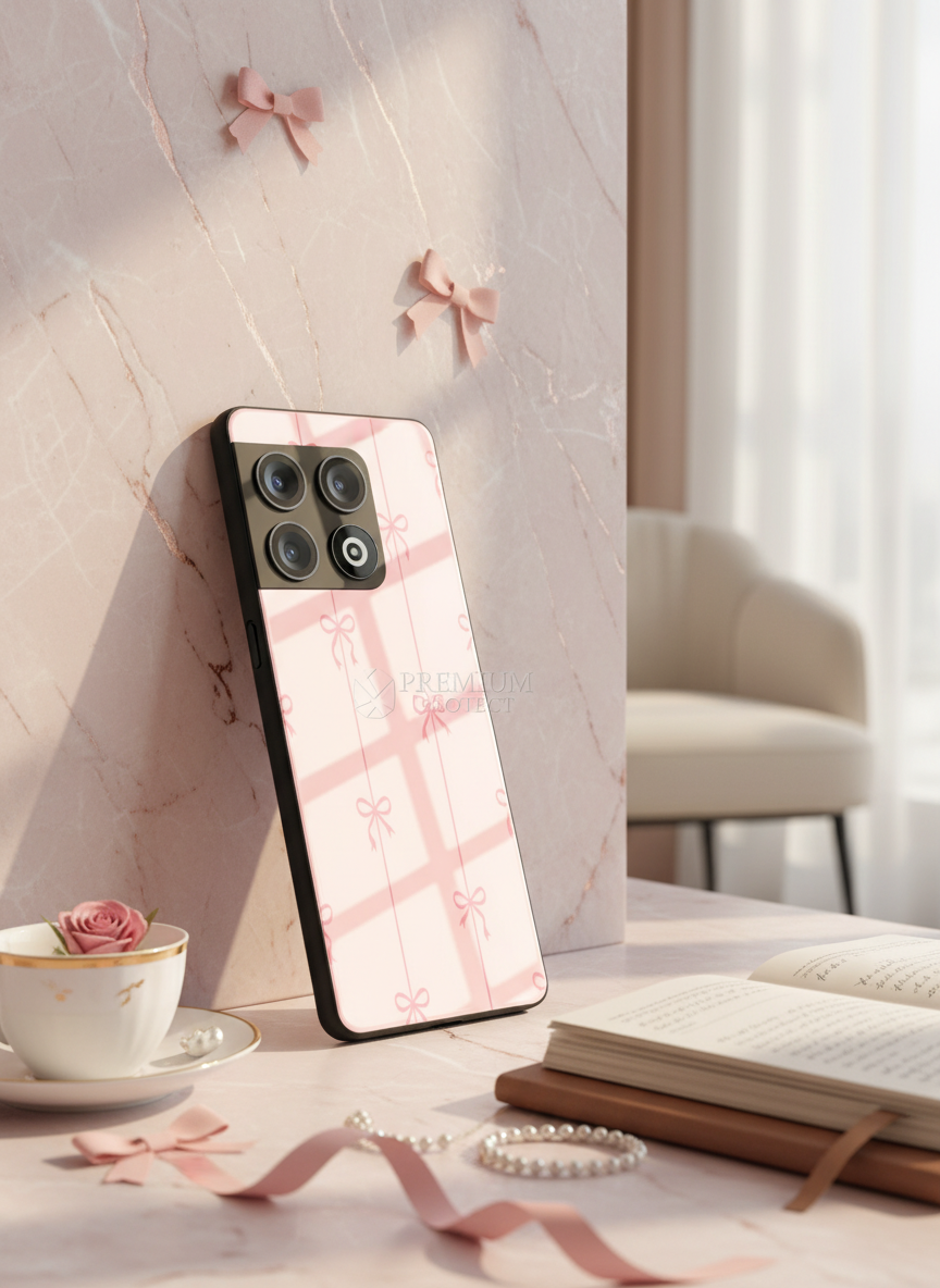 Bows Stripes Premium Glass Back Cover For One Plus 13, 12, 11, 10 The Case & Co India