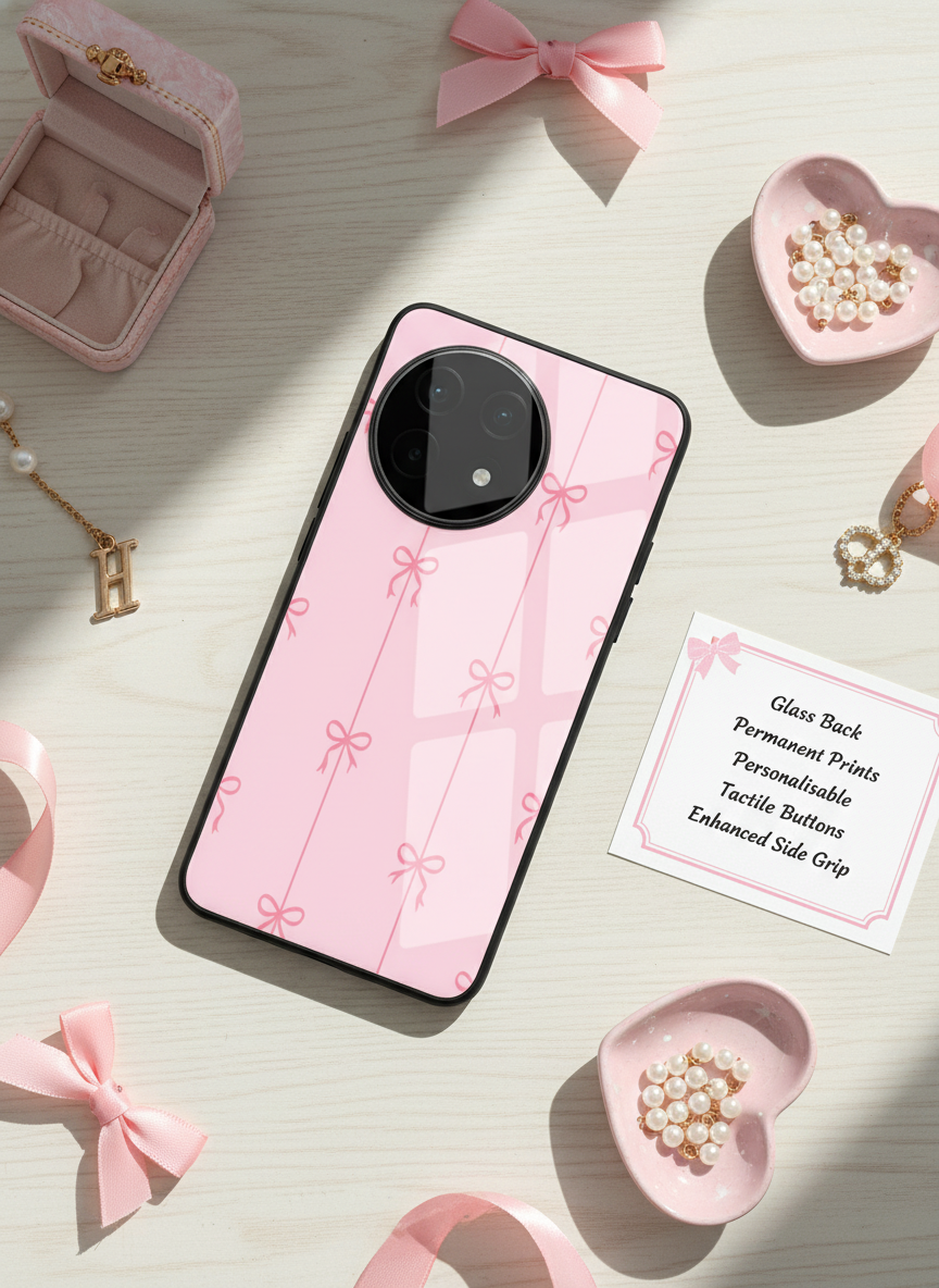 Bows Stripes Premium Glass Back Cover For One Plus 13, 12, 11, 10 The Case & Co India