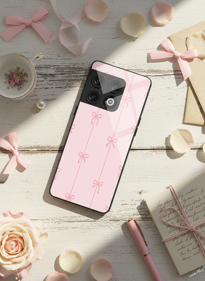 Bows Stripes Premium Glass Back Cover For One Plus 13, 12, 11, 10 The Case & Co India