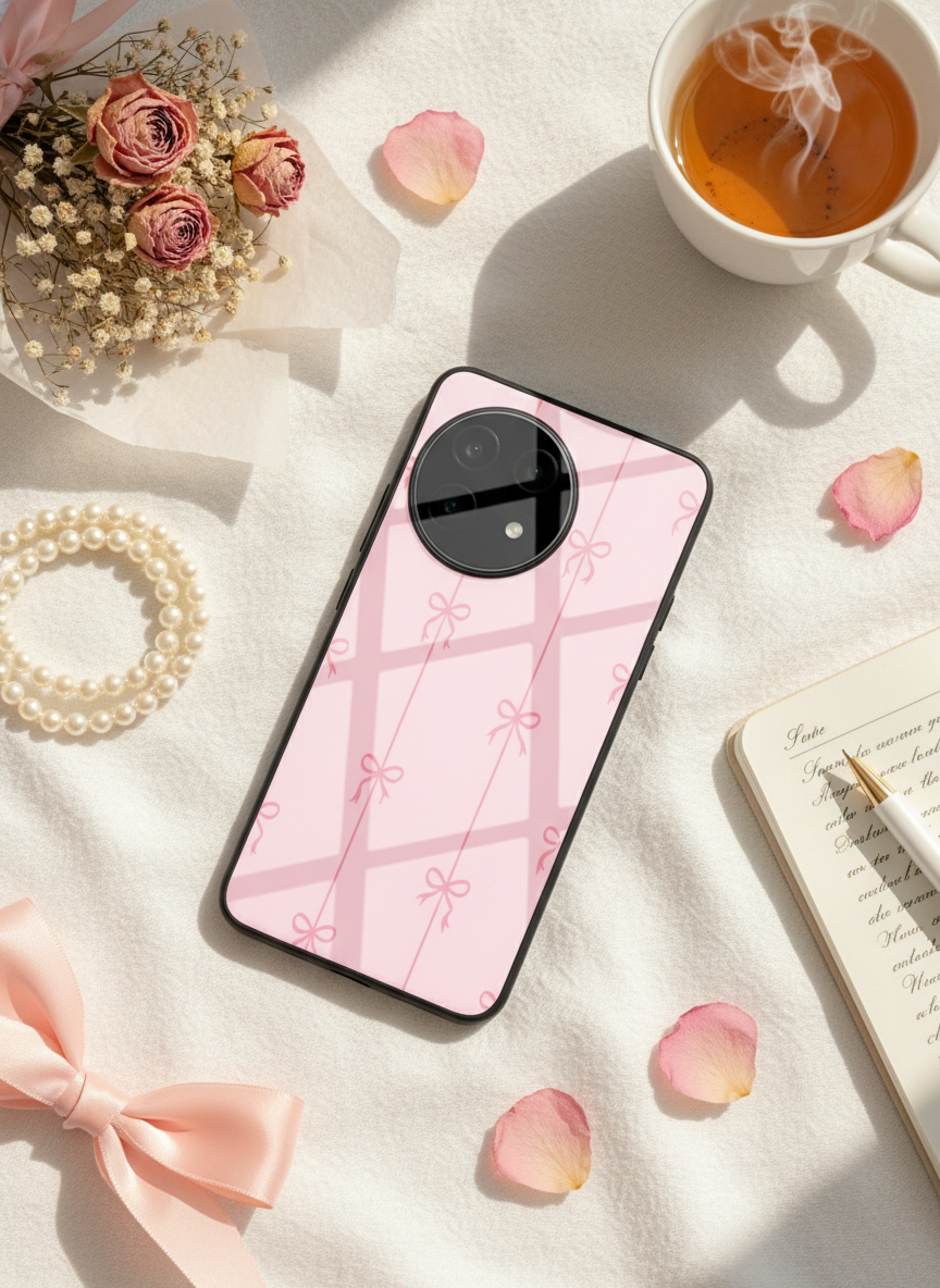 Bows Stripes Premium Glass Back Cover For One Plus 13, 12, 11, 10 The Case & Co India